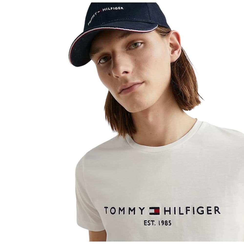 Tommy Hilfiger t-shirt bianca logo scritta ricamata MW0MW11465118 T-shirt Tommy Hilfiger