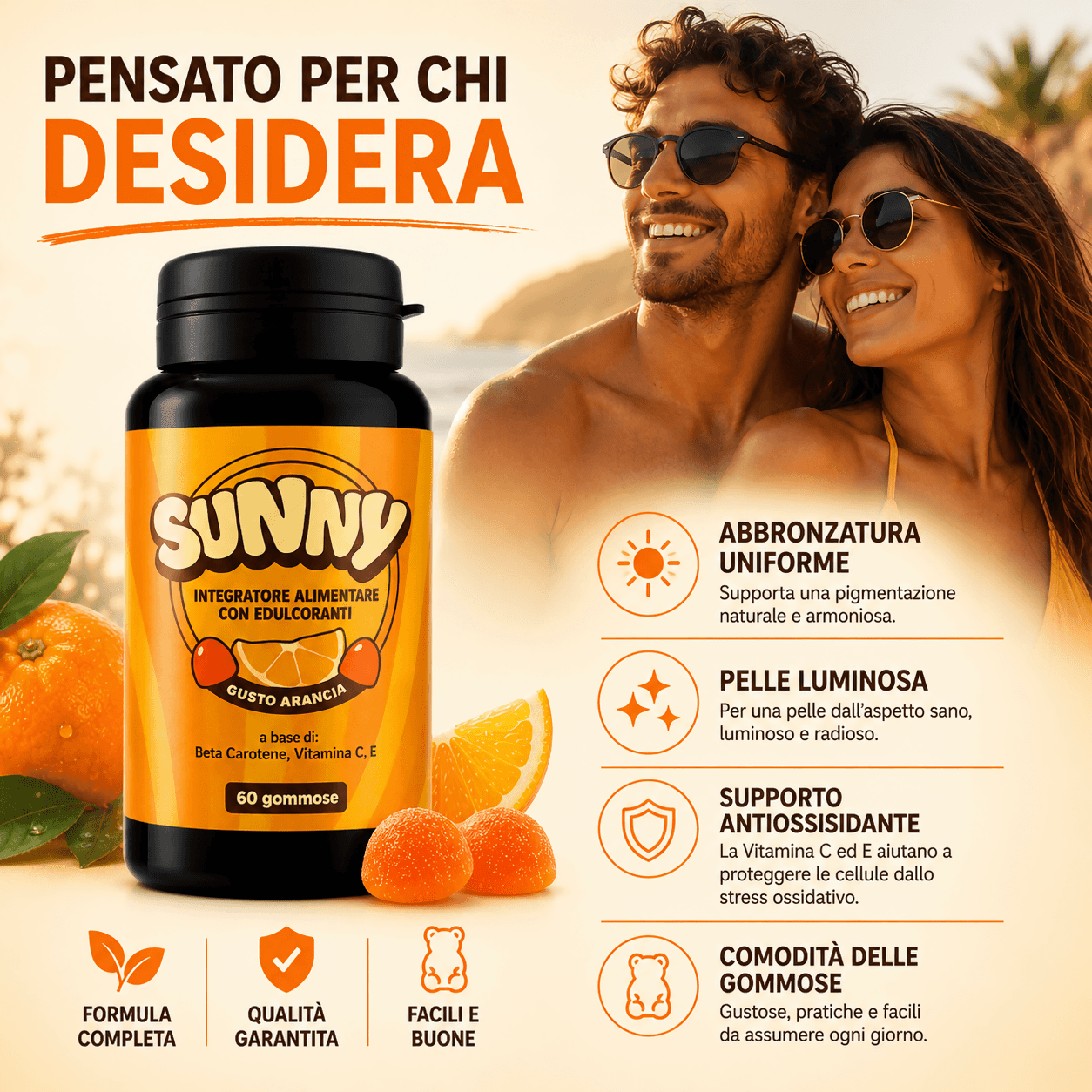 Integratore supporto Abbronzatura Naturale SUNNY | 60 Gommose al Beta-Carotene e Vitamine | Made in Italy in Beta carotene BasketGuru Italia - Palermo, commercioVirtuoso.it