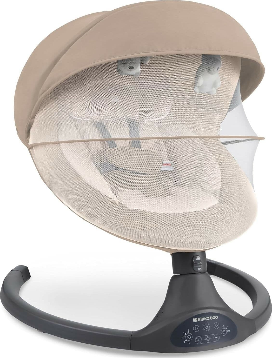 KIKKABOO Sdraietta Neonati Elettrica CODIE - Dondolo Elettrico per Neonati con Bluetooth, 5 Velocità, Schienale Regolabile, 10 Melodie, Fino a 9 kg, colore BEIGE - con Telecomando - rilassante, calmante