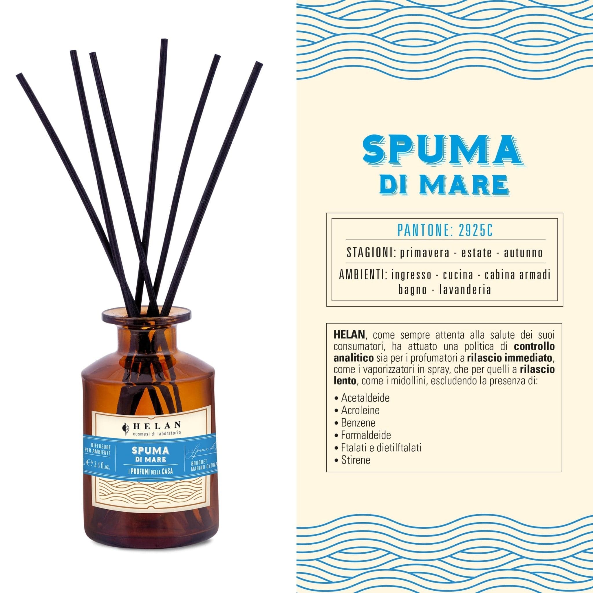 Helan Spuma di Mare - Profumatore per Ambienti, Profumo Ambiente con Bastoncini per Diffusori dalle Note di Sale Marino e Geranio - Idee Regalo Deodorante e Profumatori Ambiente, 100ml, Made in Italy - Naturopatica shop & therapy