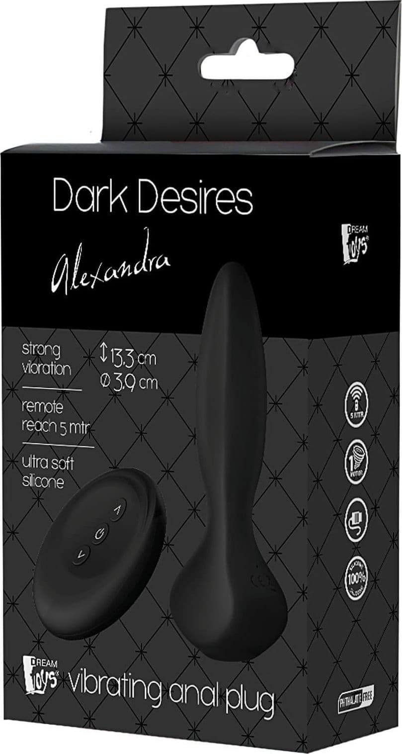 Dark Desires Alexandra plug anale 13 cm circa potente vibrazioni nero telecomando USB IPX7 in prodotto Erosdom - Palmi, commercioVirtuoso.it