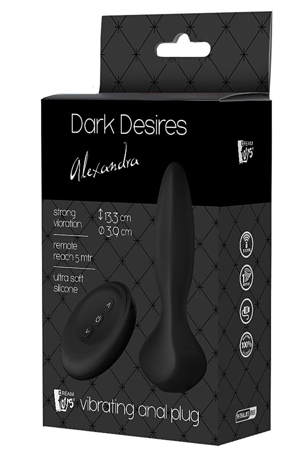 Dark Desires Alexandra plug anale 13 cm circa potente vibrazioni nero telecomando USB IPX7 in prodotto Erosdom - Palmi, commercioVirtuoso.it