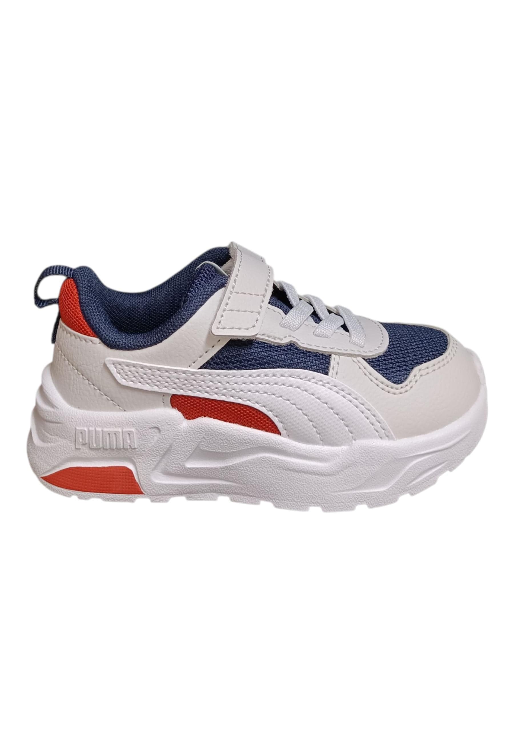 Puma Trinity Sneakers Bambino Ragazzo Bianco Grigio Rosso - Scarpe Ginnastica Velcro - 6