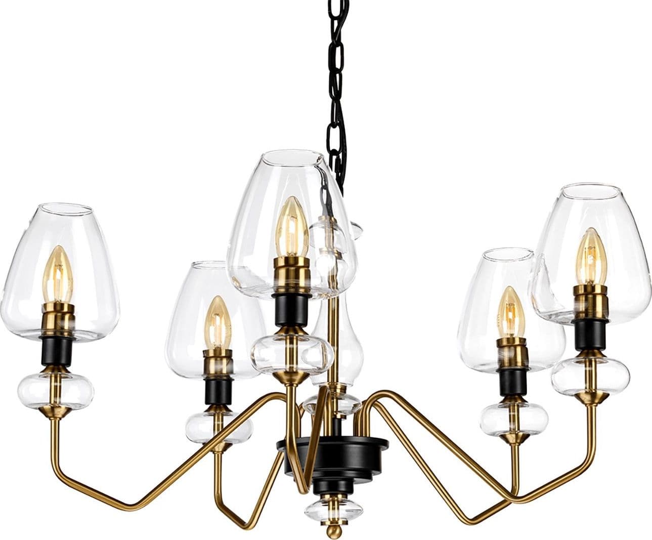 Lampadario Armand Acciaio Ottone Antico Nero Carbone Vetro Nero 5 Luci E14 in Lampade a sospensione LuceArt - Montecorvino Pugliano, commercioVirtuoso.it
