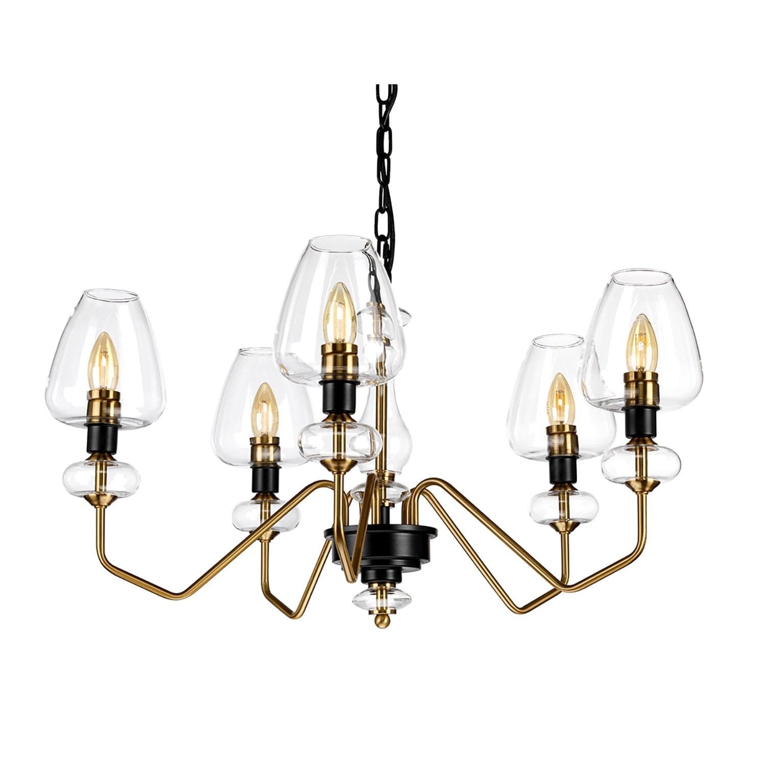Lampadario Armand Acciaio Ottone Antico Nero Carbone Vetro Nero 5 Luci E14 in Lampade a sospensione LuceArt - Montecorvino Pugliano, commercioVirtuoso.it