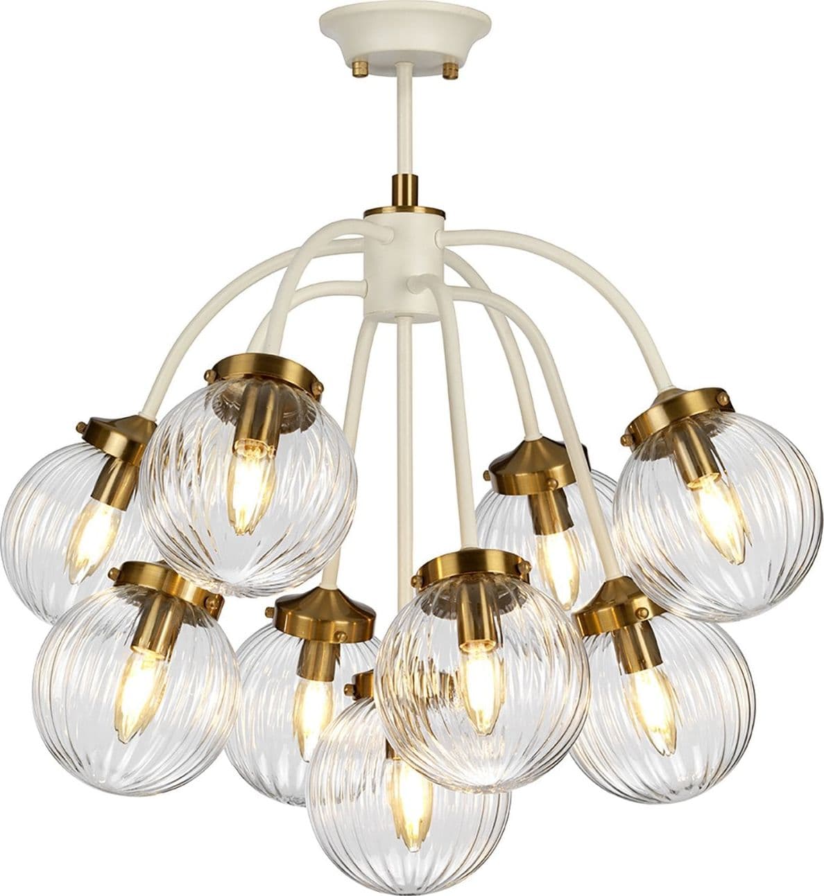 Lampadario Contemporaneo Cosmos Acciaio Crema Vetro Ottone 9 Luci E14 in Lampade a sospensione LuceArt - Montecorvino Pugliano, commercioVirtuoso.it