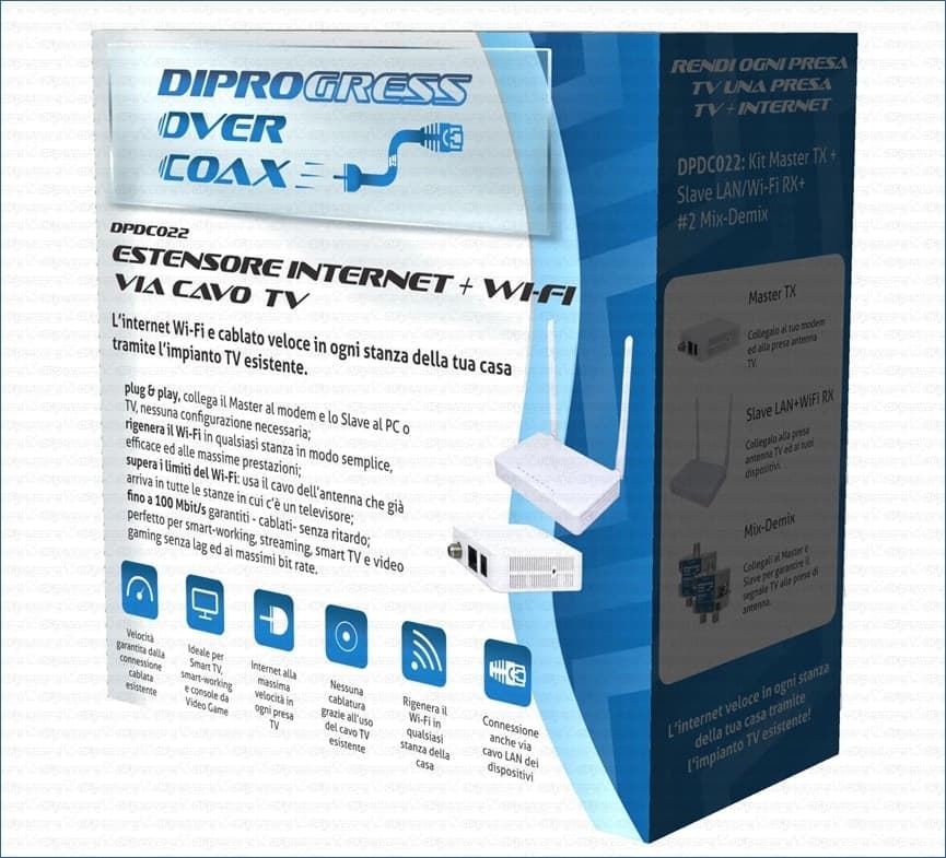 Kit Estensore Internet + Wifi Via Cavo TV DIPROGRESS DPDC022 in Adattatori USB wireless DFP Elettronica Store - Scafati, commercioVirtuoso.it