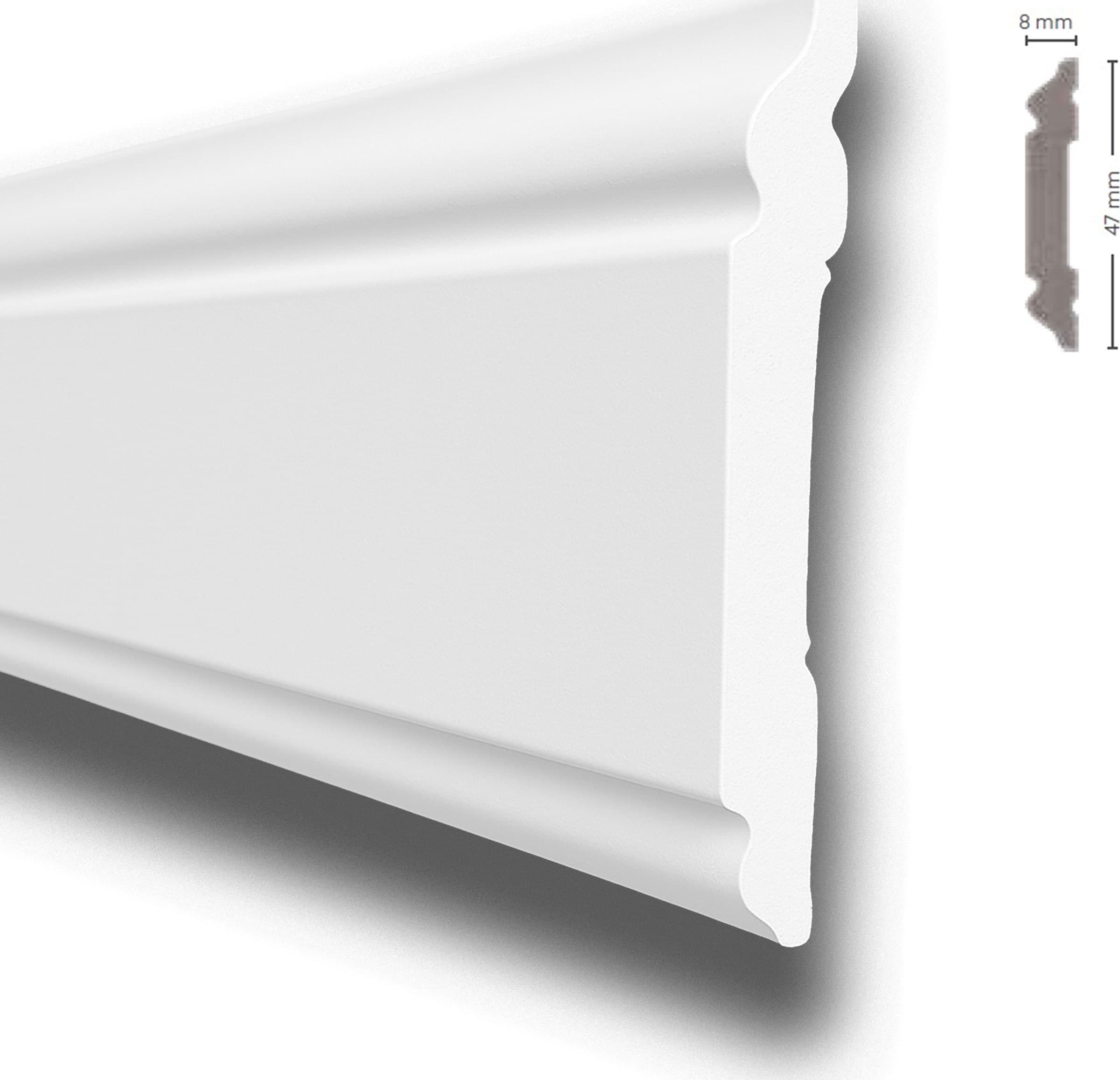 *STOCK FOLLI* Profilo o cornice per boiserie in Polimeri Bianco RAL 9016 verniciabile 47X8mm (Prezzo al metro)