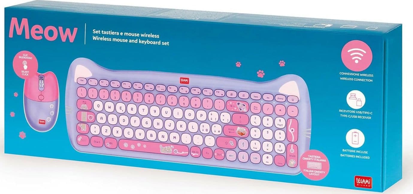 Legami - Set Tastiera E Mouse Wireless - Meow - Kitty | Legami