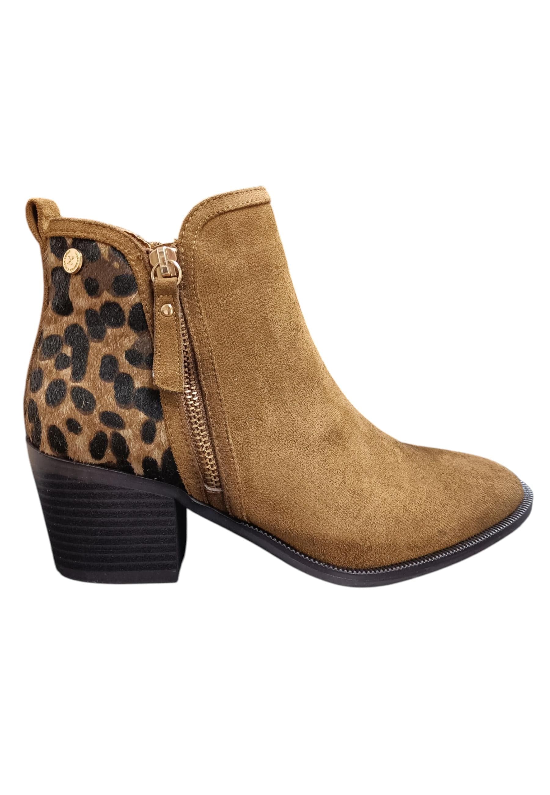 Stivaletti donna XTI camel maculato suede - Stile urban con zip laterale - 6