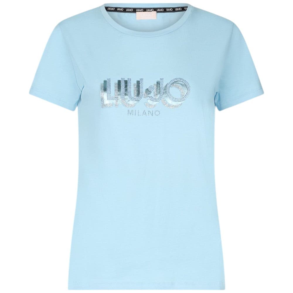 Liu Jo t-shirt celeste logo con strass TA5214JS003 M9123 T-shirt Liu Jo