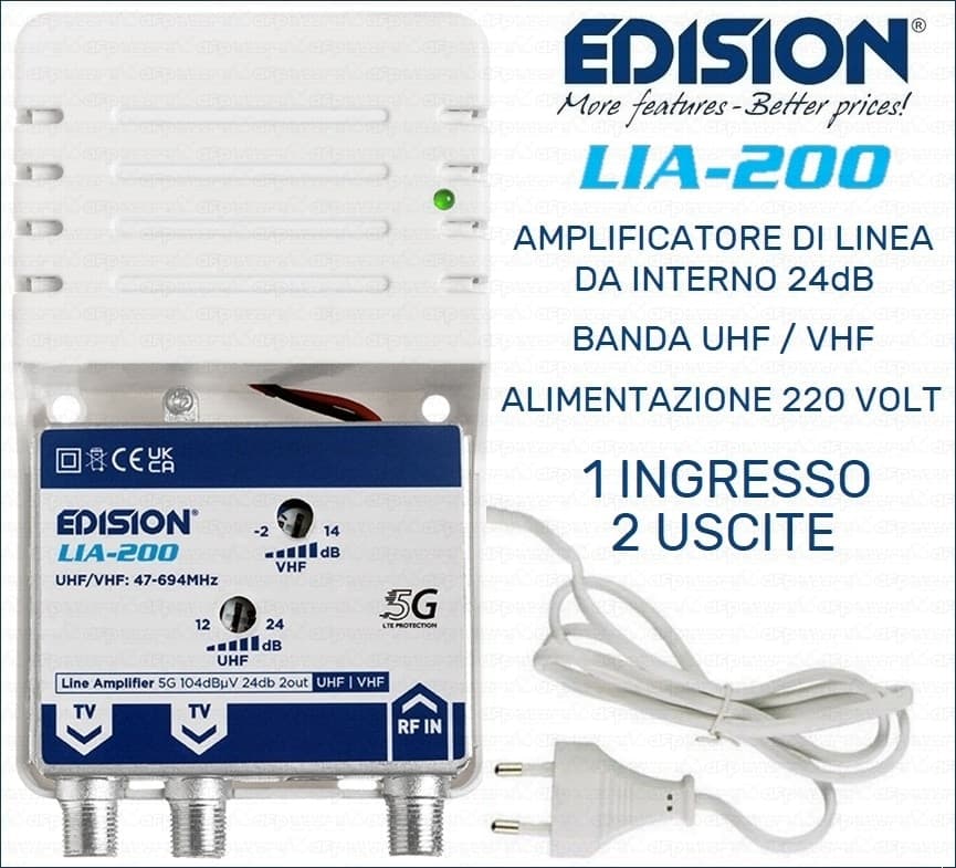 Kit completo Digitale Terrestre Antenna UHF Flat da esterno passiva con Amplificatore Antenna TV di linea da interno 24dB UHF VHF con filtro 5G LTE 1 Ingresso / 2 Uscite in Antenne TV DFP Elettronica Store - Scafati, commercioVirtuoso.it