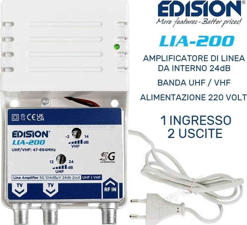 Kit completo Antenna TV Digitale Terrestre con amplificatore da interno Alto Guadagno 24dB in Antenne TV DFP Elettronica Store - Scafati, commercioVirtuoso.it