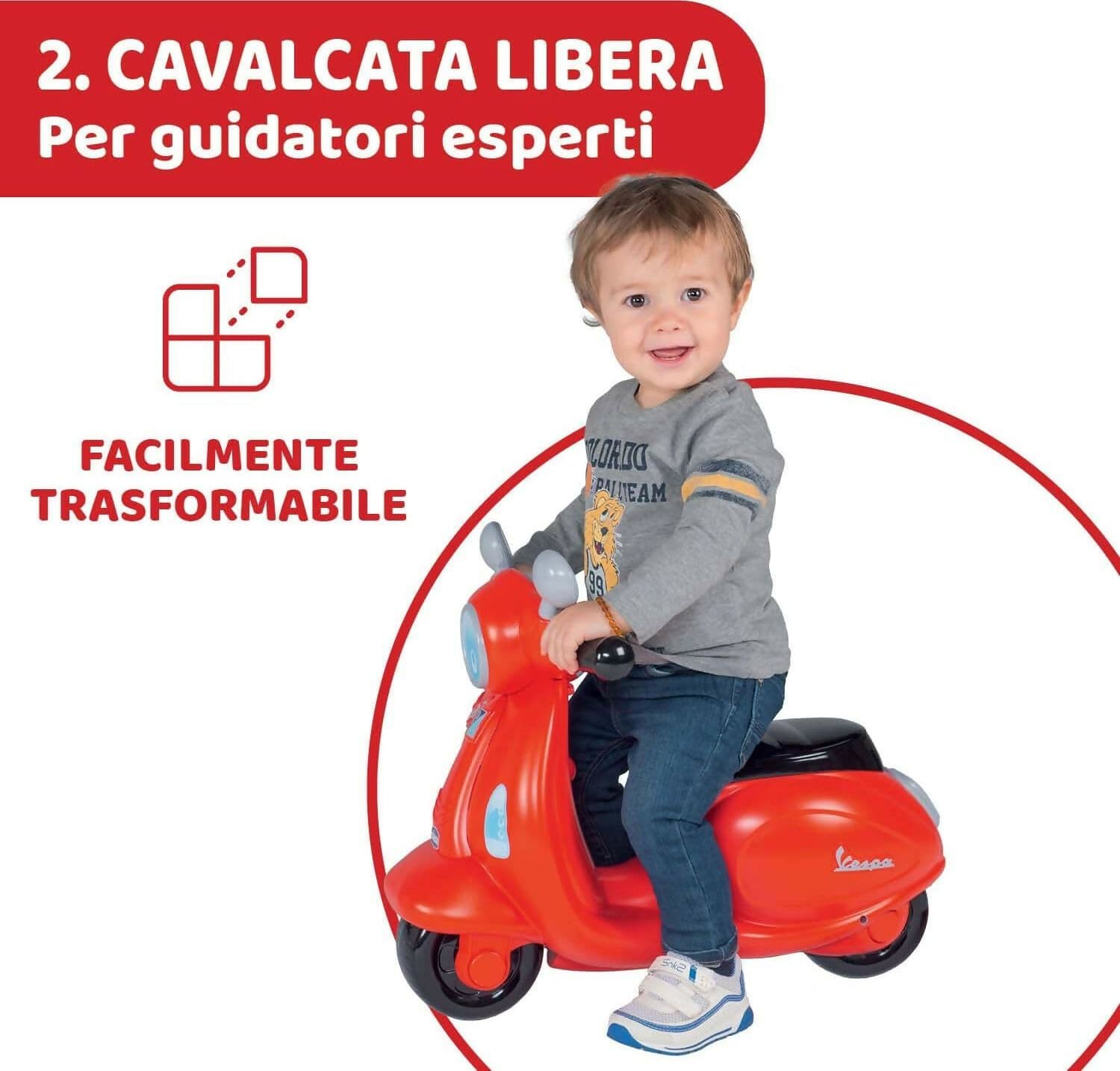 CHICCO Vespa - modello Bambini Primavera colore ROSSO, Moto Giocattolo Cavalcabile con Pannello Elettronico, Luci e Suoni, Ruote di Supporto Rimuovibili, Max 25 Kg - Giochi per Bambini 1-3 Anni in Tricicli Sanitaria Gioia del Bimbo - Villa San Giovanni, commercioVirtuoso.it