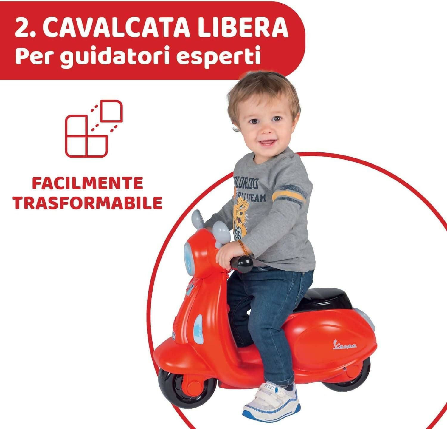 CHICCO Vespa - modello Bambini Primavera colore ROSSO, Moto Giocattolo Cavalcabile con Pannello Elettronico, Luci e Suoni, Ruote di Supporto Rimuovibili, Max 25 Kg - Giochi per Bambini 1-3 Anni in Tricicli Sanitaria Gioia del Bimbo - Villa San Giovanni, commercioVirtuoso.it
