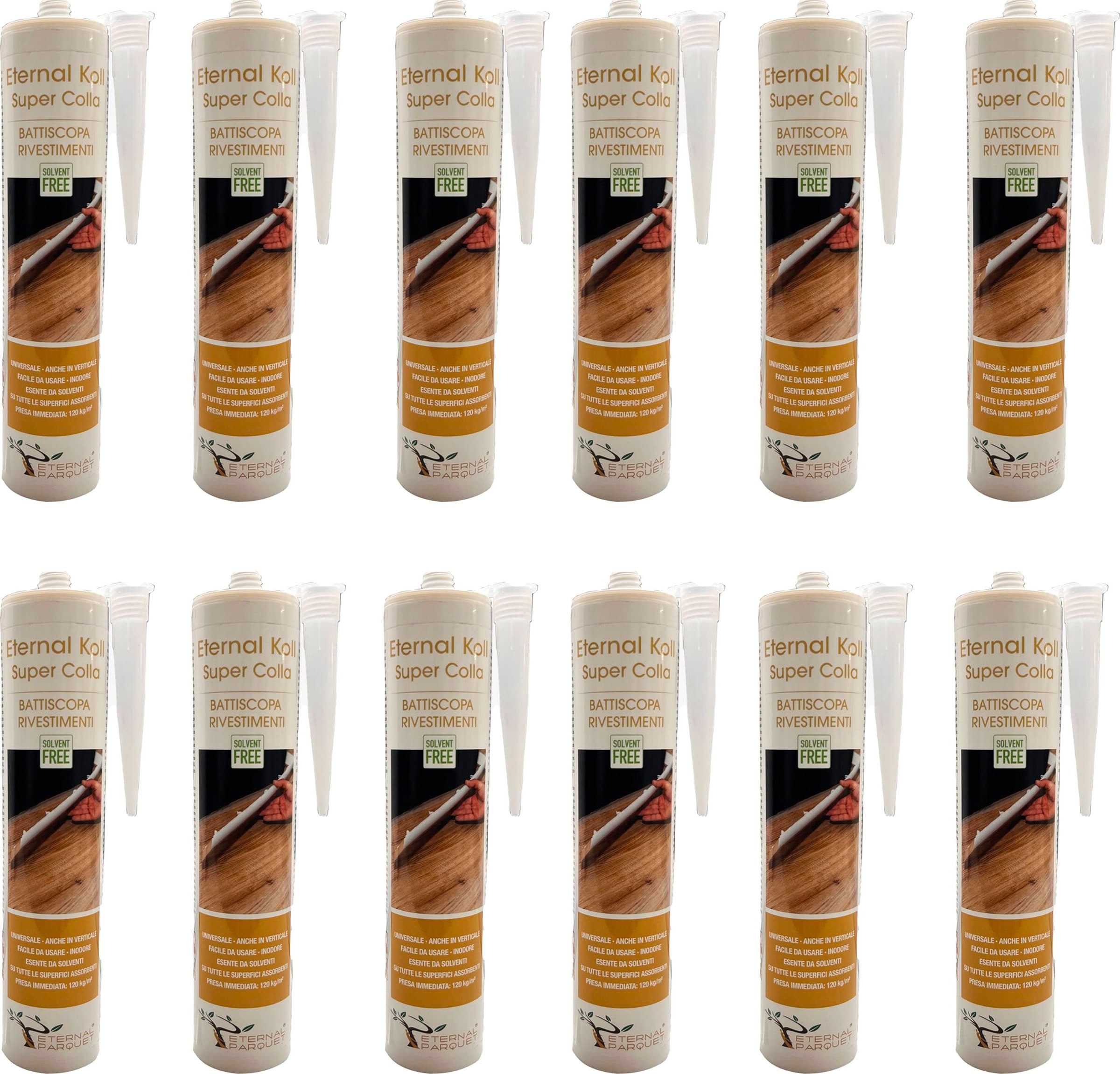 12 boccette da 310gr ETERNAL KOLL Super colla per Battiscopa, pannelli acustici e Pvc SENZA SOLVENTI