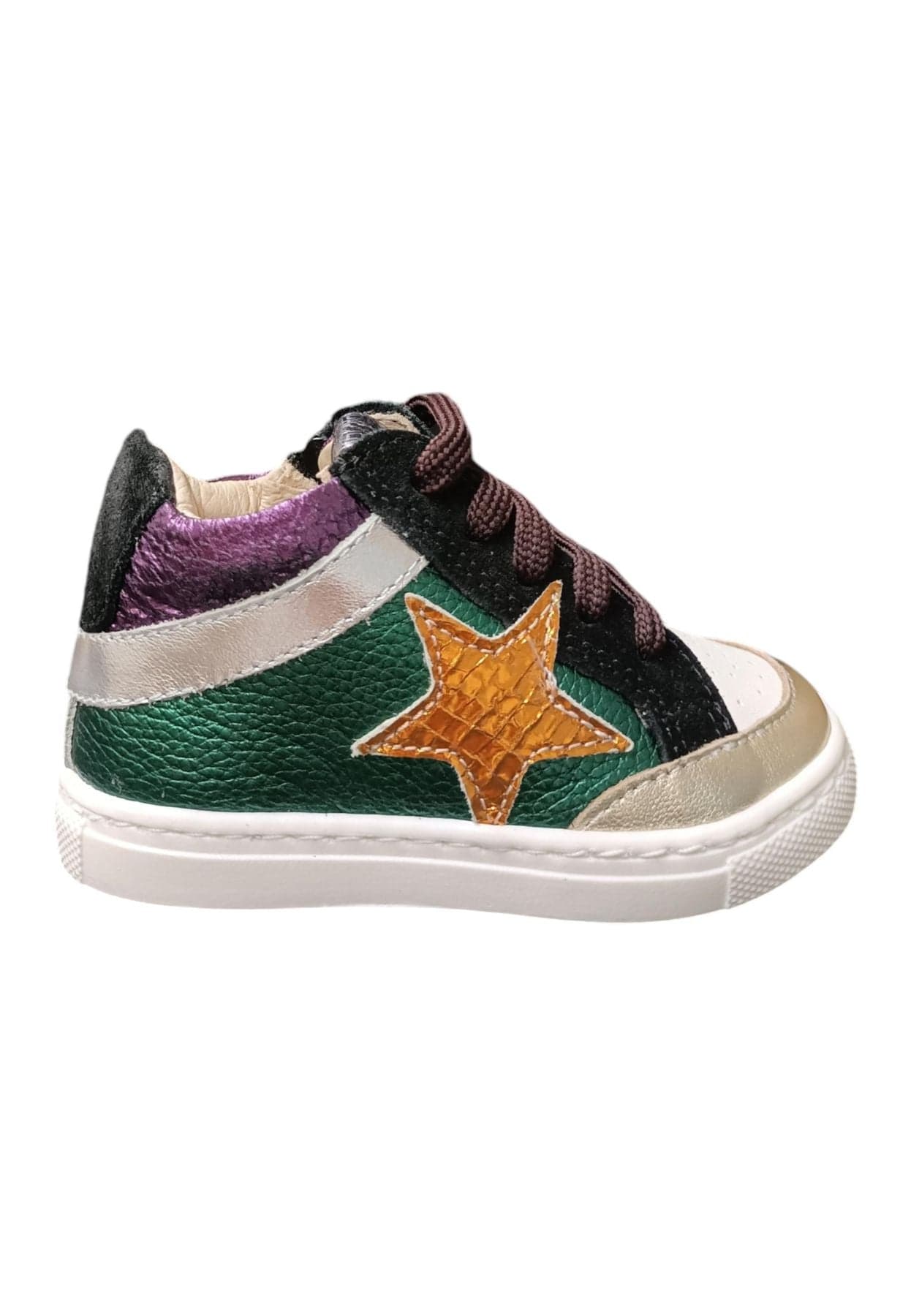 Scarpe sneakers Bimba ciao STAR BABY  bianco-verdone-viola-nero-arancione laccio e zip laterale - 6