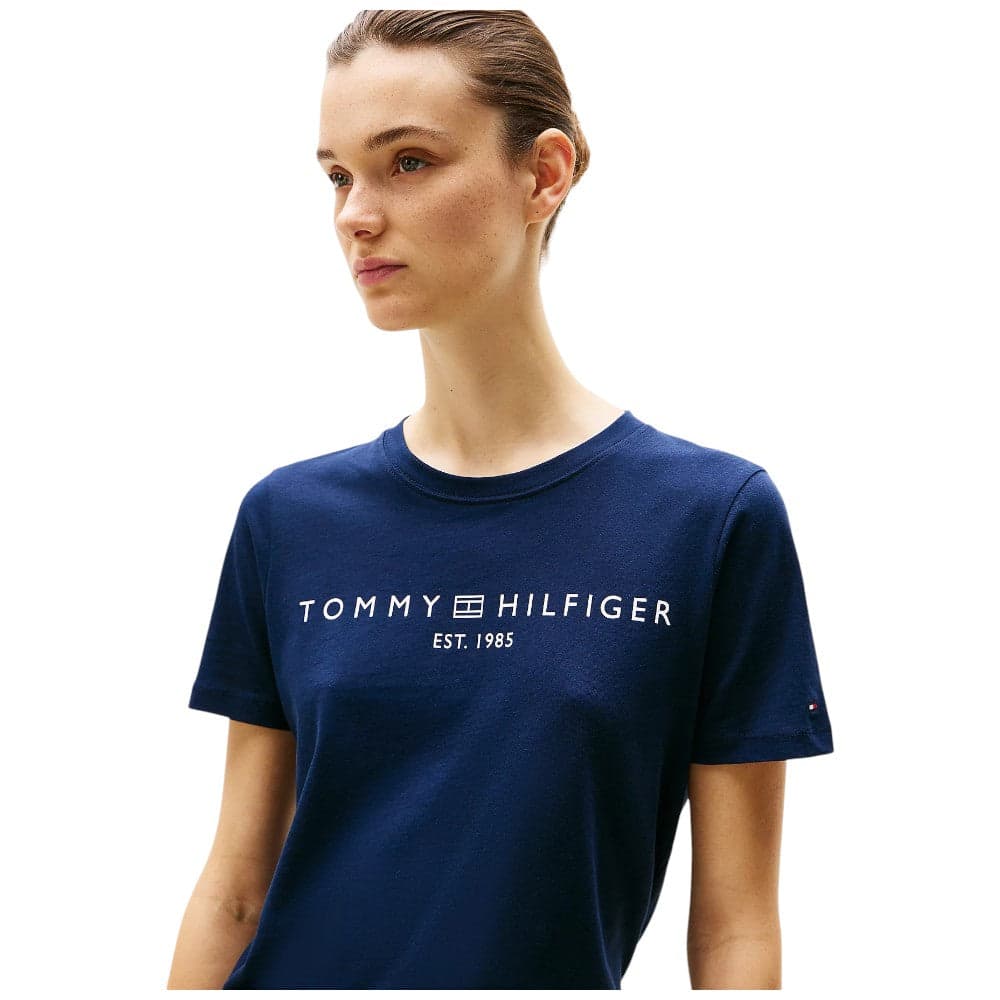 Tommy Hilfiger t-shirt blu logo scritta ricamata WW0WW40276C1G T-shirt Tommy Hilfiger