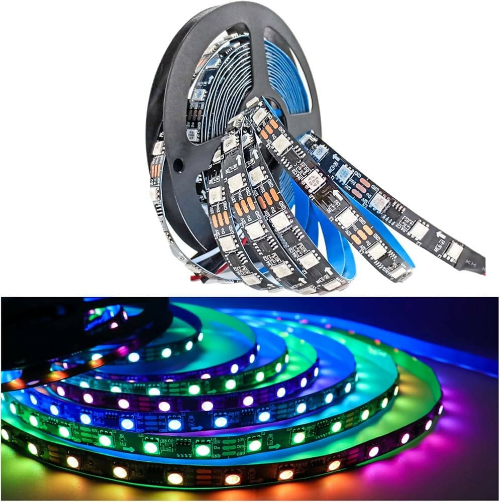 Striscia 24v ip20 strip led bobina rgb multicolor colorata smd 5050 300 led 72w 60 led metro tagliabile flessibile
