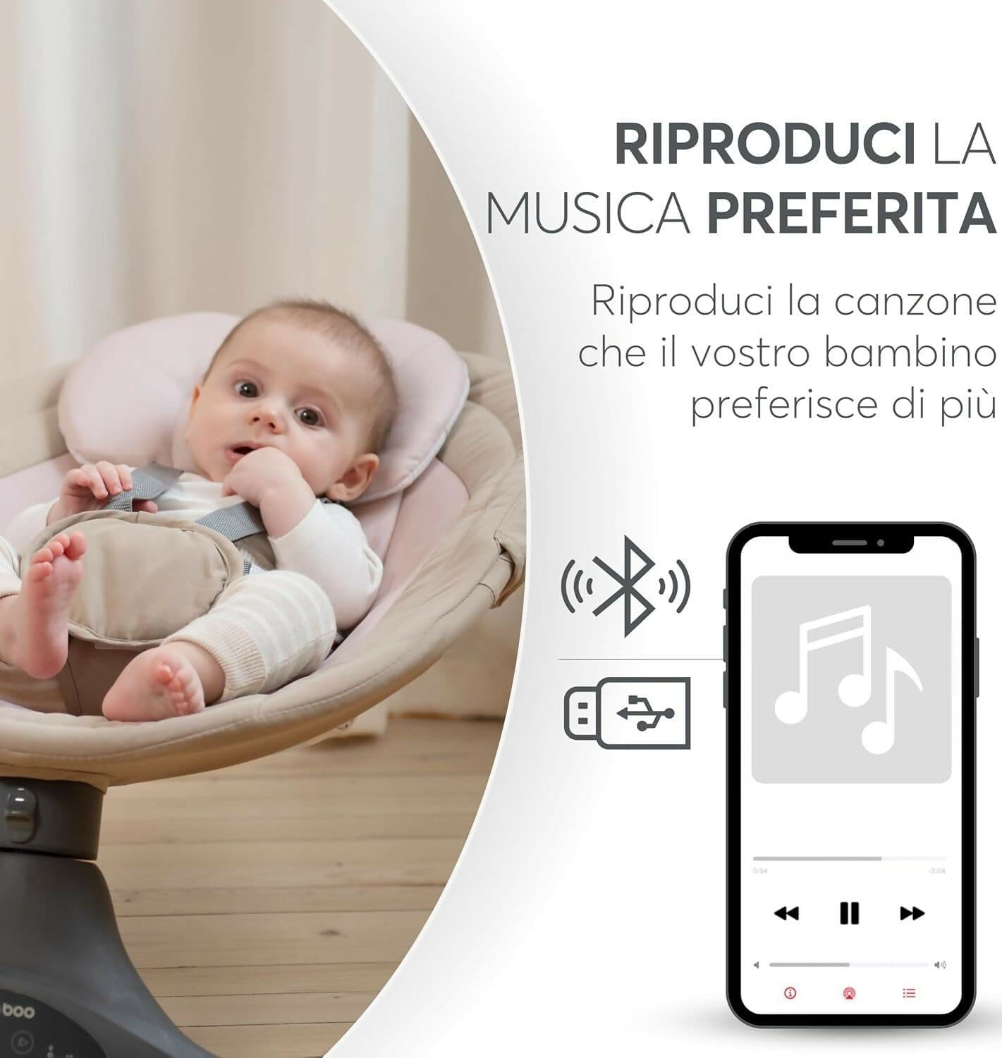 KIKKABOO Sdraietta Neonati Elettrica CODIE - Dondolo Elettrico per Neonati con Bluetooth, 5 Velocità, Schienale Regolabile, 10 Melodie, Fino a 9 kg, colore BEIGE - con Telecomando - rilassante, calmante in Sdraiette e dondolini Sanitaria Gioia del Bimbo - Villa San Giovanni, commercioVirtuoso.it