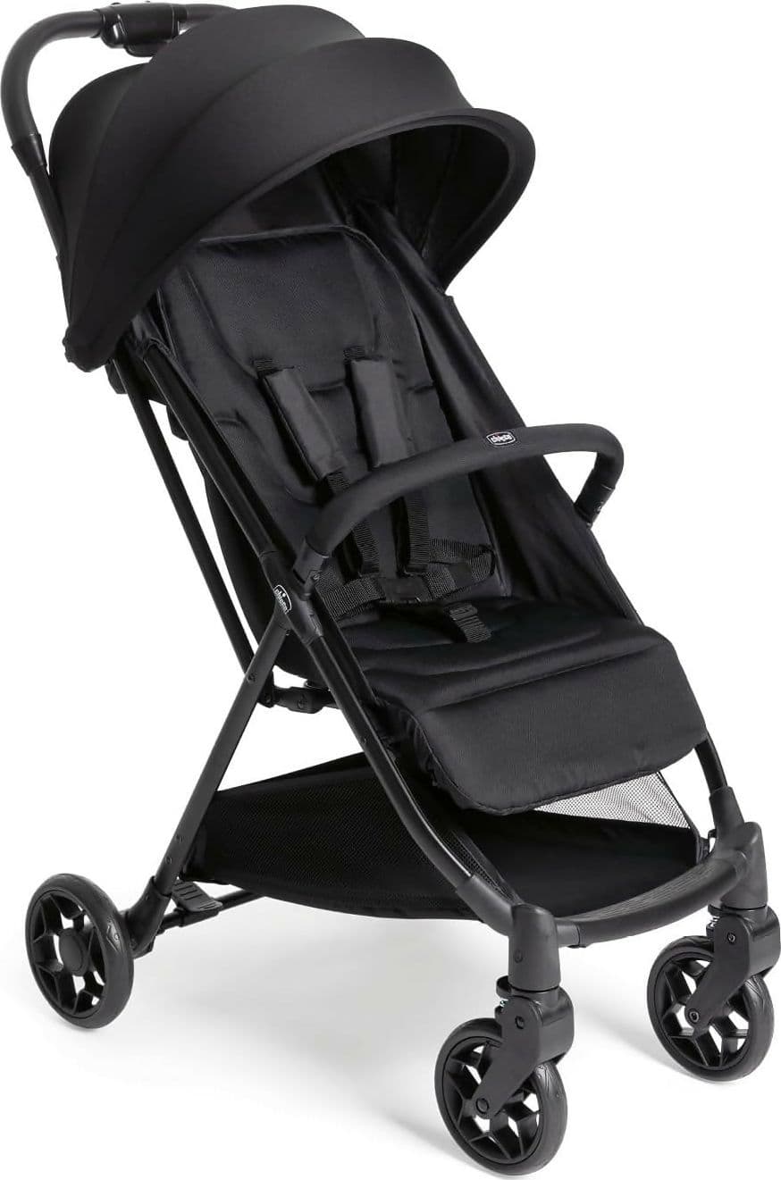 CHICCO Urbino - Passeggino 0+ Mesi fino 22 Kg, Passeggino Leggero con Chiusura Smart e Compatta, Capotte Estensibile con Trattamenti UV50+ Antipioggia, Schienale Reclinabile e Regolabile, Poggiagambe, colore Nero , black