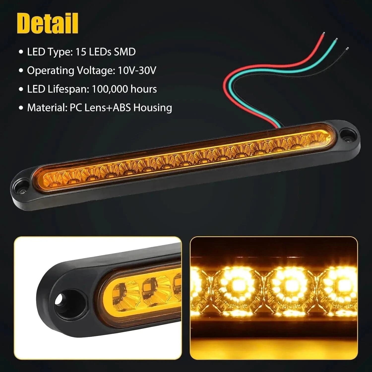 Luci Ingombro Coppia Fanali Posteriori Laterali Freccia Luci Auto Camper Suv Giallo 15Led 12-24V in Luci laterali Solgeny - Besate, commercioVirtuoso.it