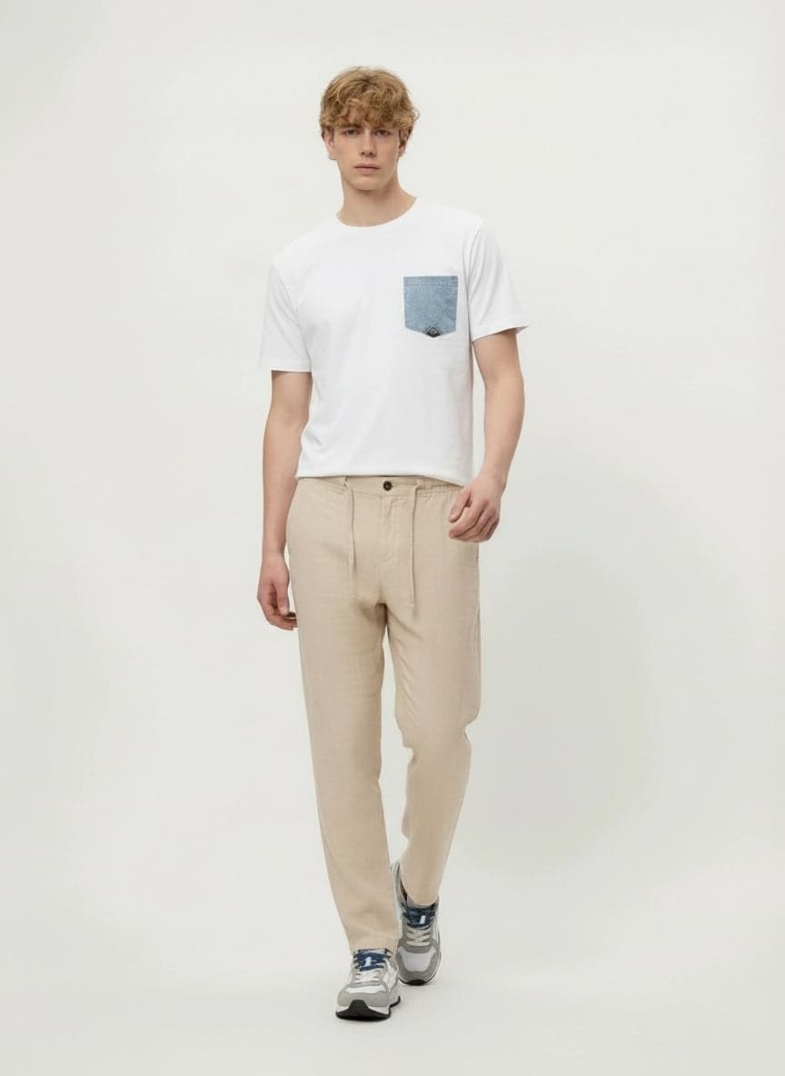 Roy Roger's pantalone uomo chino Portofino in lino sand regular fit in Autocategorizzazione Broadway Red - Barletta, commercioVirtuoso.it