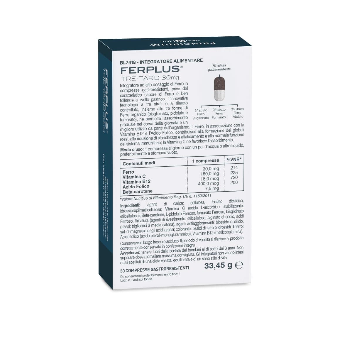 BIOS LINE Principium FerPlus Tre-Tard, Integratore Alimentare in Compresse Gastroresistenti a Rilascio Graduale, Alto Dosaggio di Ferro, 30 Cpr in Ferro Naturopatica Shop & Therapy - Reggio Calabria, commercioVirtuoso.it