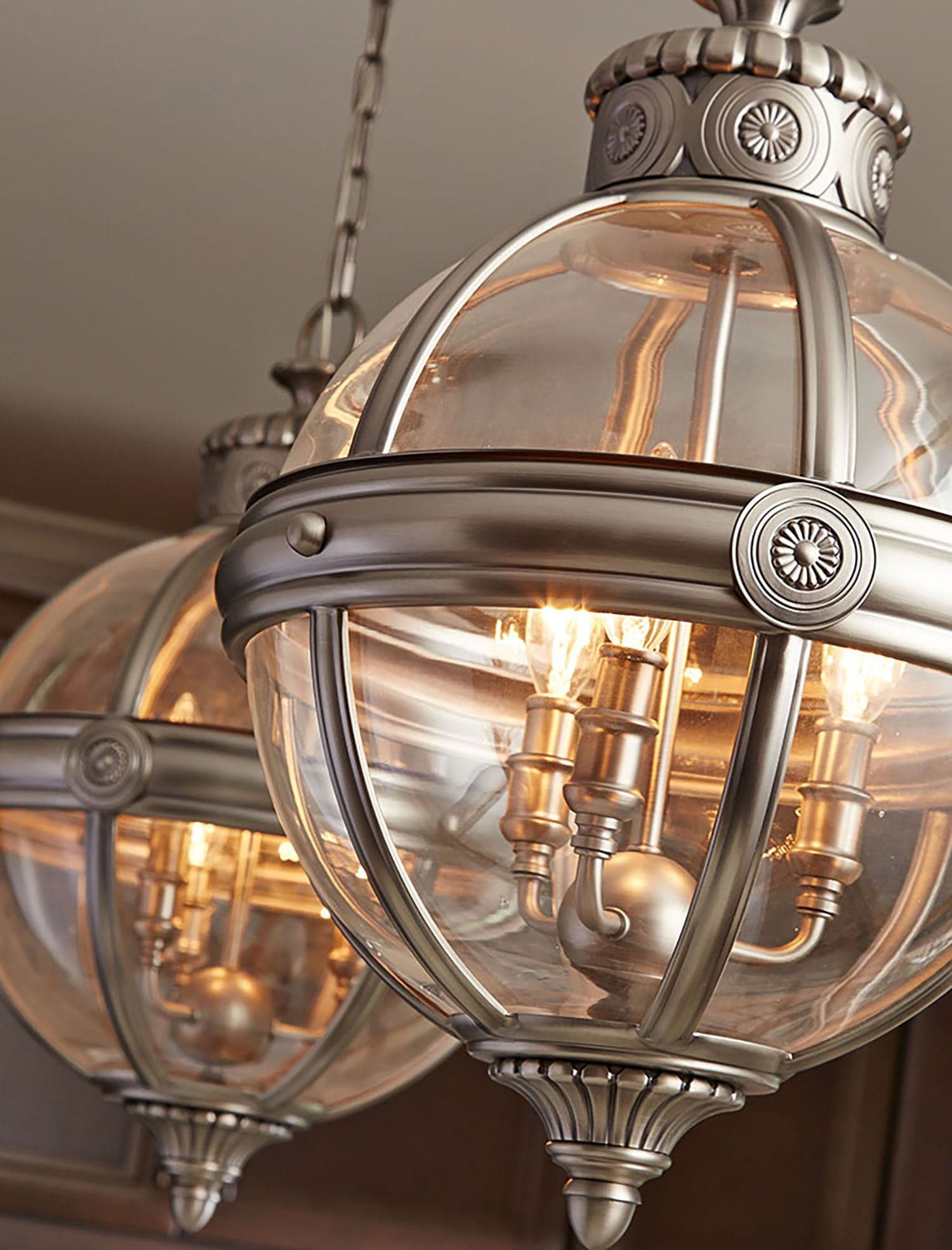 Lampadario Industrial Nordico Adams Acciaio Nichel Antico Vetro 3 Luci E14 in Lampade a sospensione LuceArt - Montecorvino Pugliano, commercioVirtuoso.it