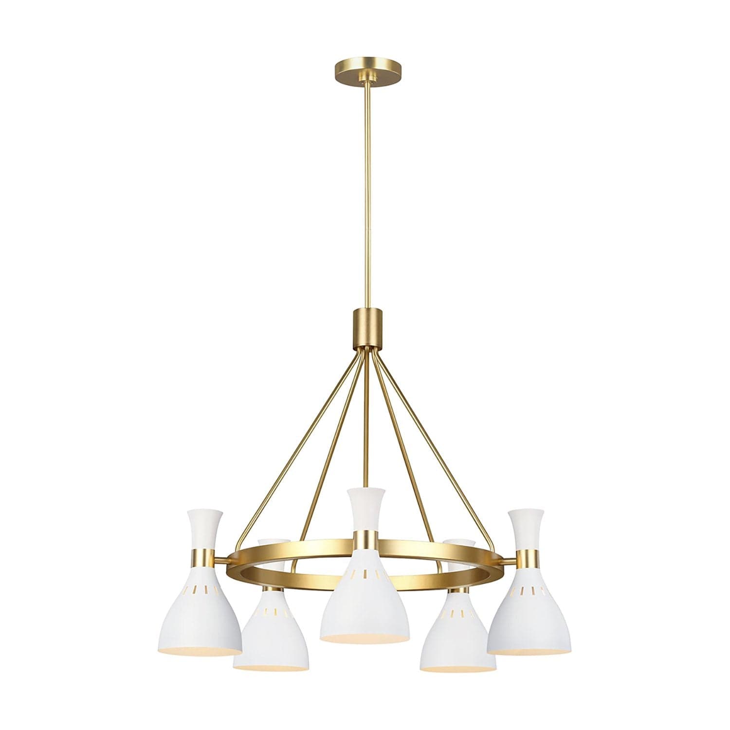 Lampadario Contemporaneo Joan Acciaio Bianco Opaco Ottone Brunito 5 Luci E27 in Lampade a sospensione LuceArt - Montecorvino Pugliano, commercioVirtuoso.it