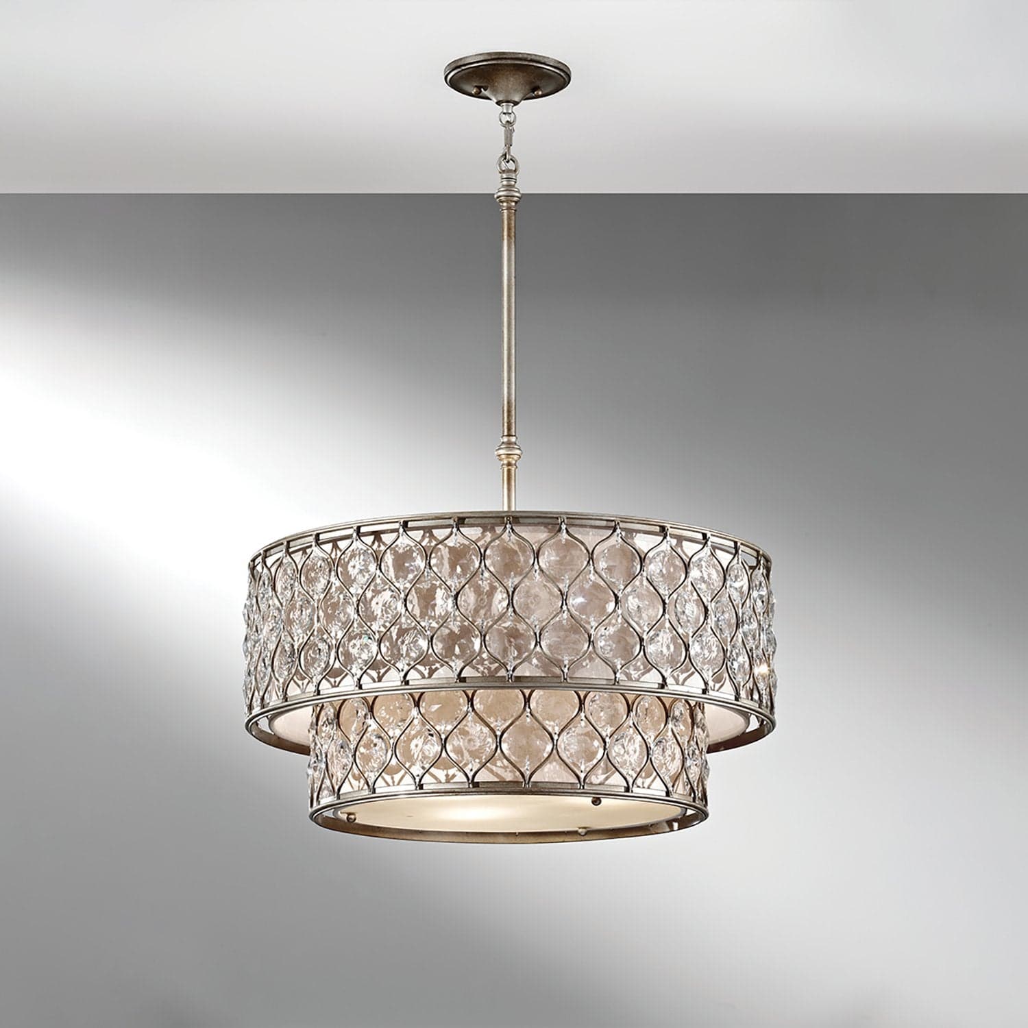 Lampadario Contemporaneo Lucia Acciaio Argento Brunito Cristallo 6 Luci E27 in Lampadari LuceArt - Montecorvino Pugliano, commercioVirtuoso.it