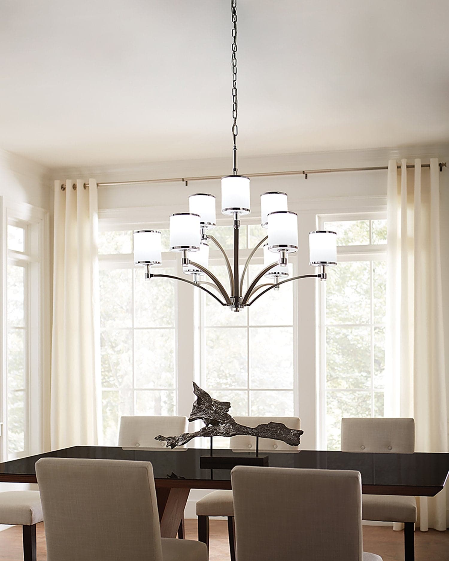 Lampadario Contemporaneo Prospect Park Acciaio Nichel Cromo Vetro 9 Luci E27 in Lampadari LuceArt - Montecorvino Pugliano, commercioVirtuoso.it