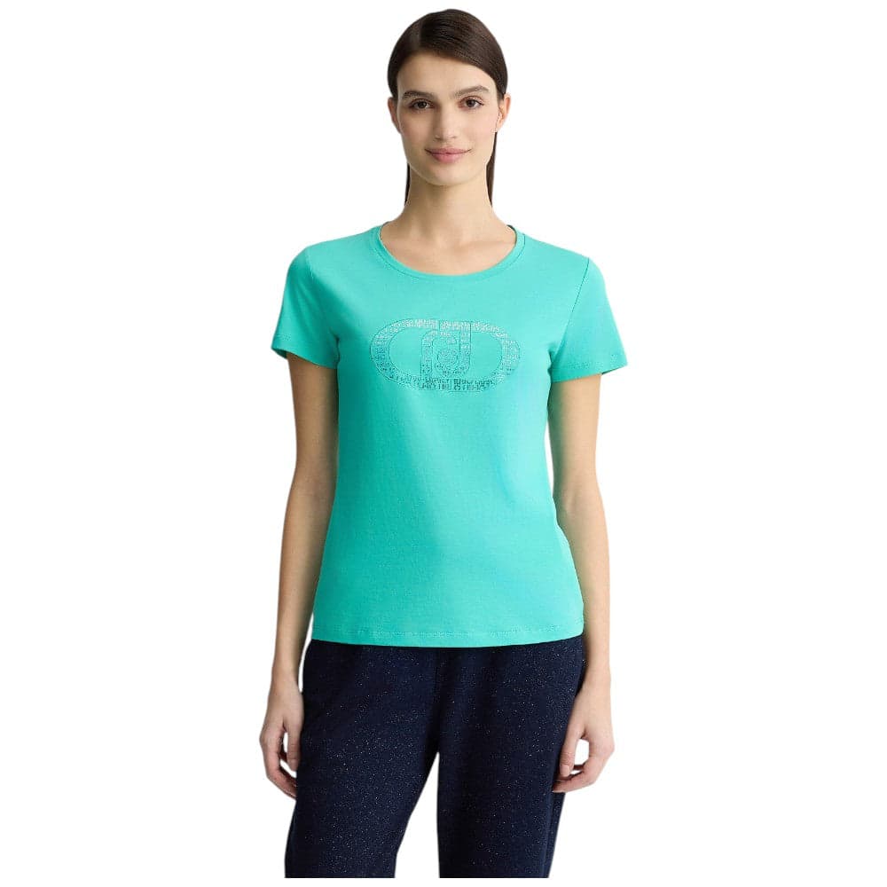 Liu Jo t-shirt verde smeraldo logo con strass TA5173JS003 M9131