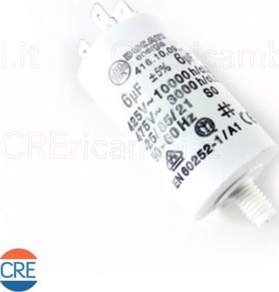 Condensatore 6uf Ducati 30x57mm per Lavatrice Electrolux