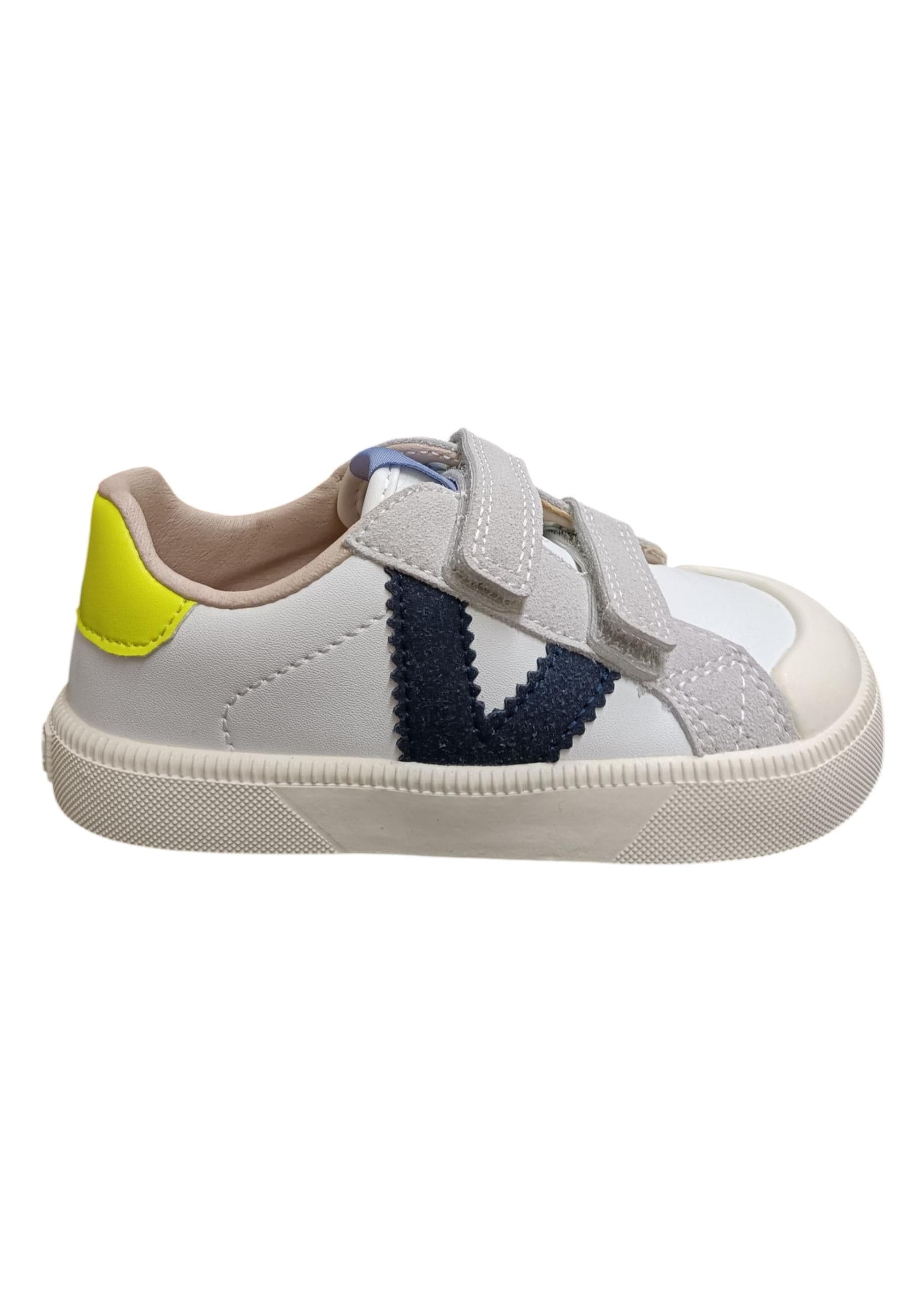 Sneakers bambino Victoria Oliver bianco blu giallo pelle - Stile colorato con velcro - 6