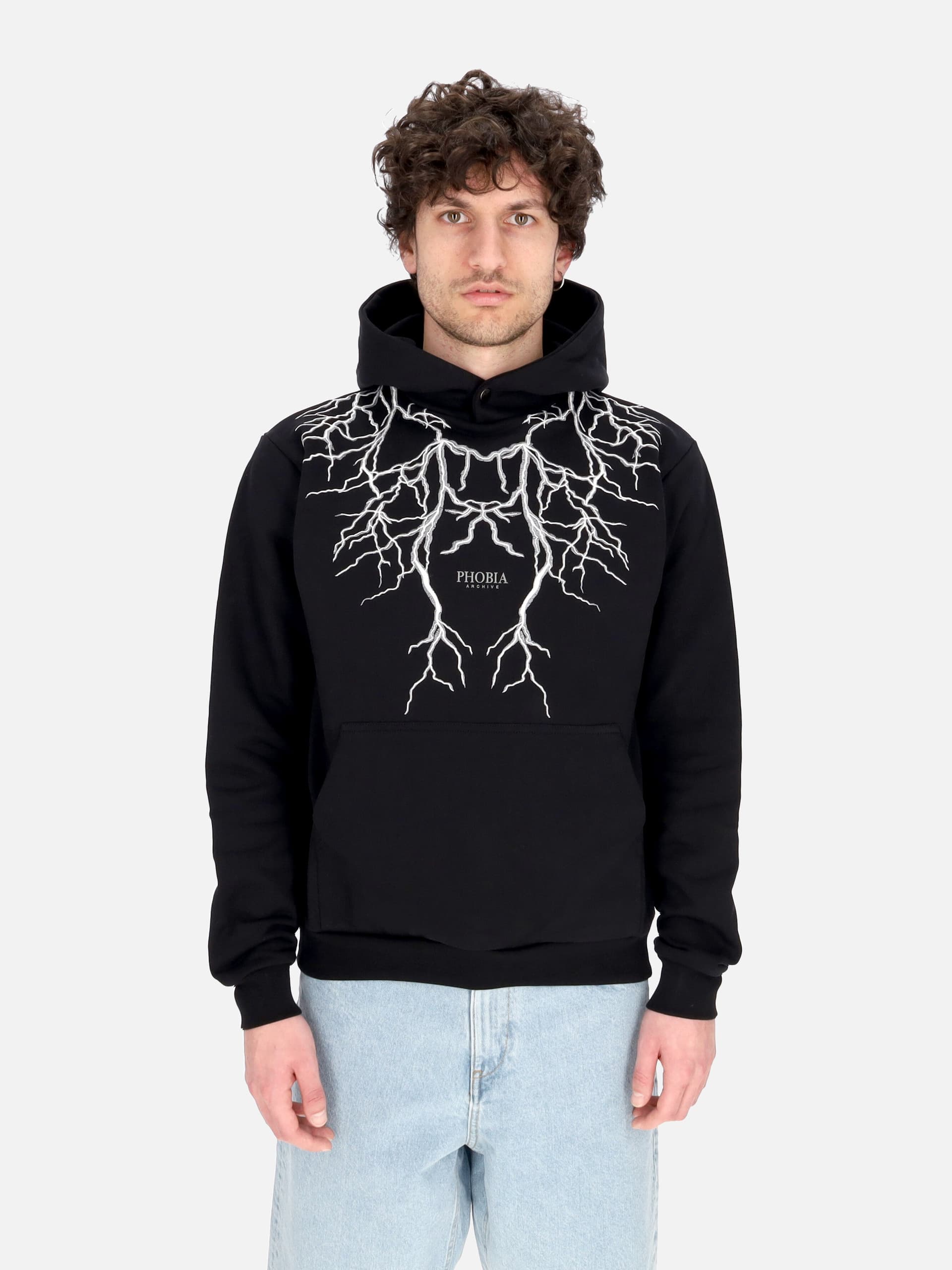 PHOBIA Felpa Leggera Cappuccio Uomo Embroidery Lightning Hoodie Black/grey da uomo in Felpe con cappuccio Drestige - Casamassima, commercioVirtuoso.it