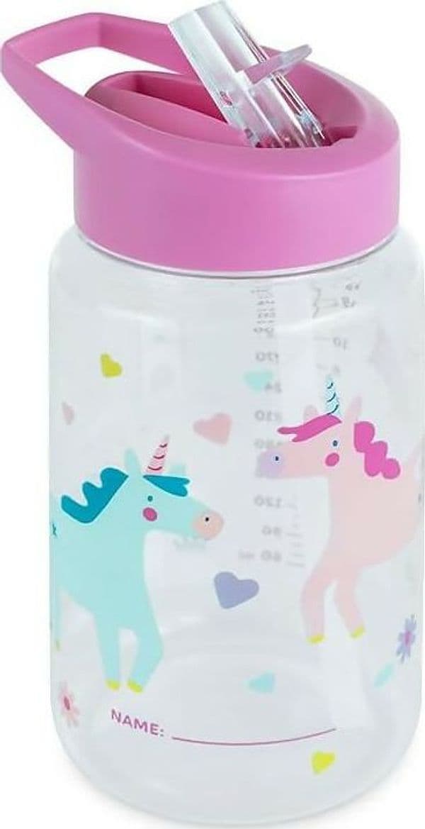 MINILAND Bottiglia per Bambini da 450ml, Borraccia con Cannuccia e Manico Ergonomico, Lavabile in Lavastoviglie, colore Fantasy