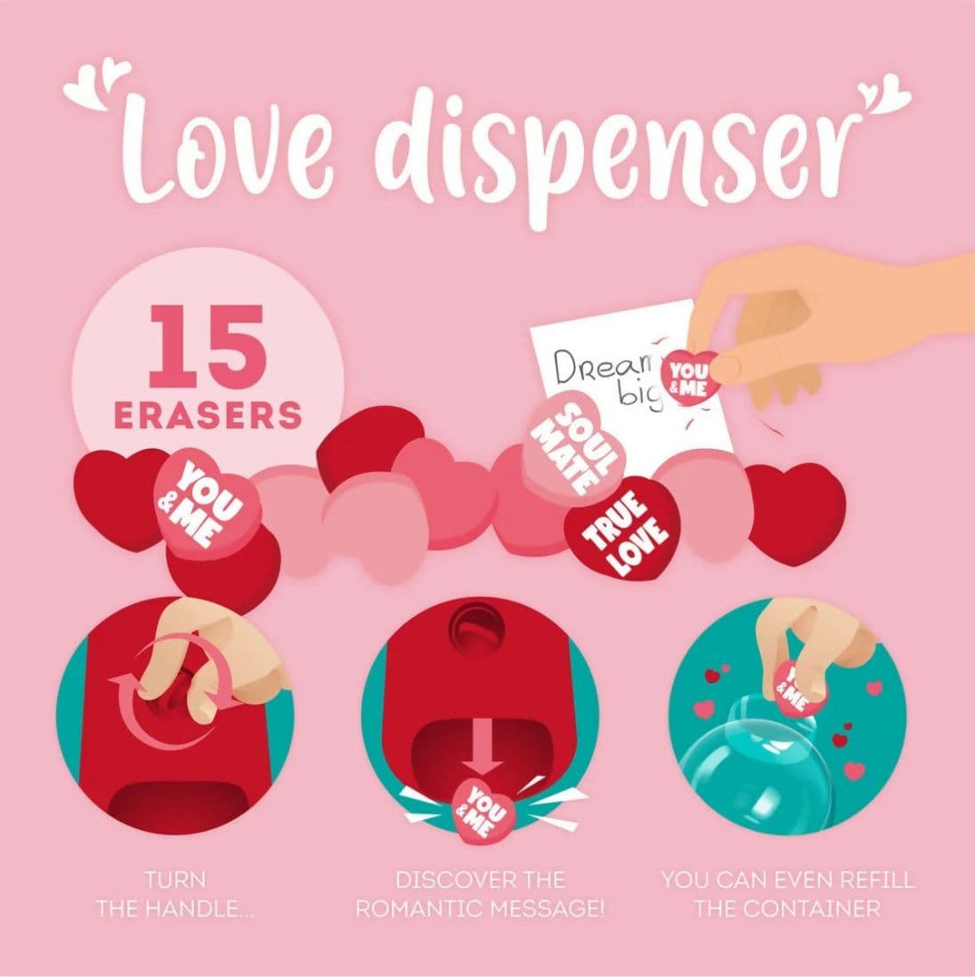Mini Distributore Gomme Love Per Cancellare Legami in Carta Cartoleria Deja Vu - Crotone, commercioVirtuoso.it