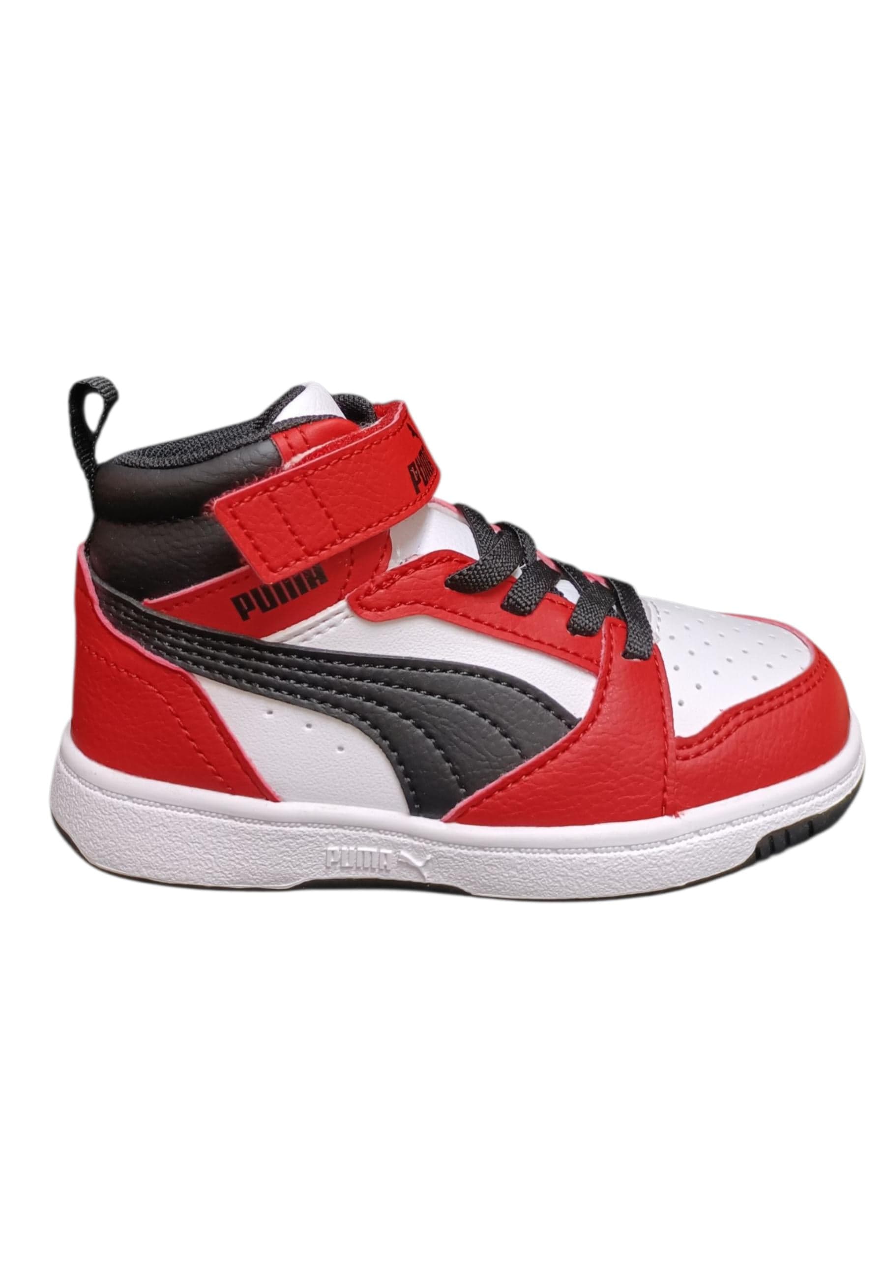 Puma Rebound Sneakers Bambino Ragazzo Bianco Rosso Nero - Scarpe Ginnastica Velcro - 6