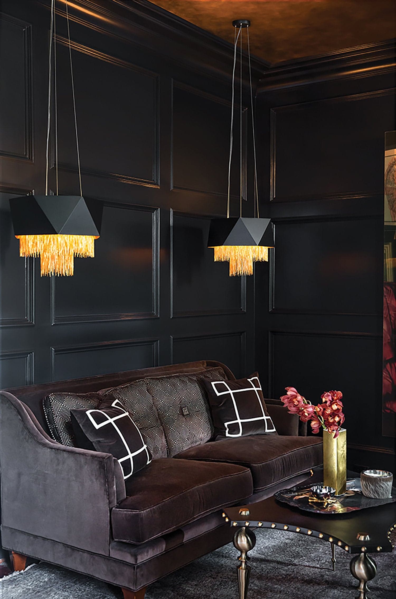 Lampadario Contemporaneo Zuma In Acciaio Nero Satinato Oro 6 Luci E27 in Lampade a sospensione LuceArt - Montecorvino Pugliano, commercioVirtuoso.it