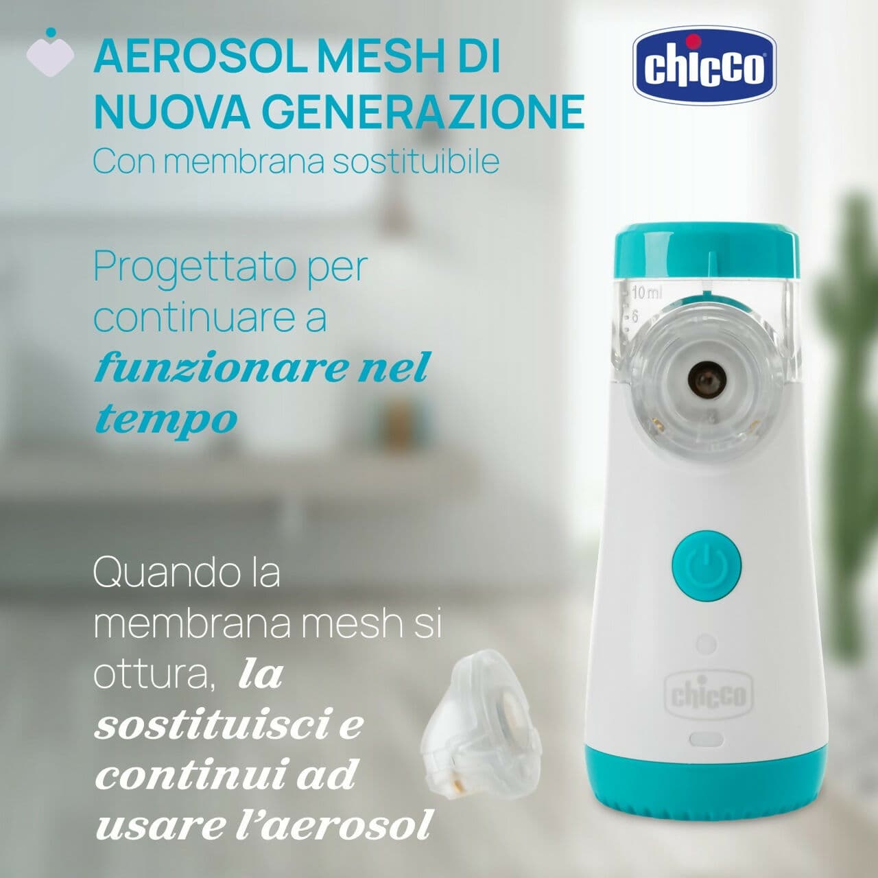 CHICCO Aerosol Easy Breath Go+ , aerosol mesh con membrana sostituibile , Portatile, Compatto e Leggero, Nebulizzatore Silenzioso, Adatto per Bambini e Adulti, dura nel tempo in Inalatori e aerosol elettrici Sanitaria Gioia del Bimbo - Villa San Giovanni, commercioVirtuoso.it