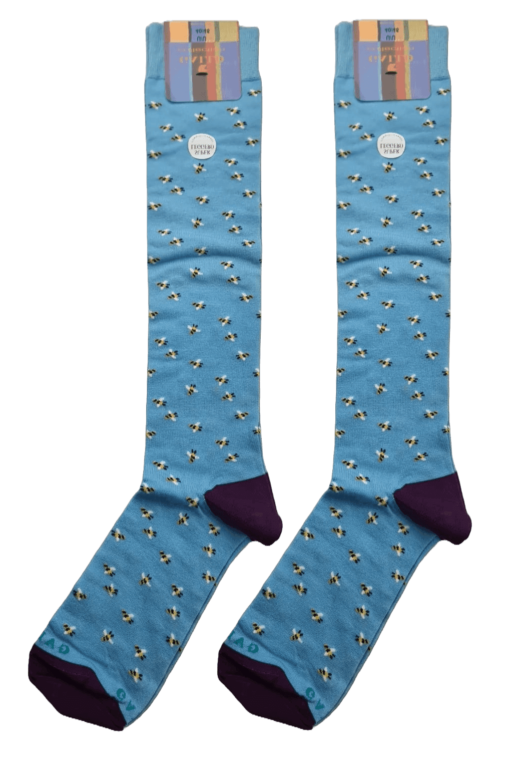 Calze Lunghe Uomo Gallo Fantasia Api Azzurro Viola - Cotone Superleggero