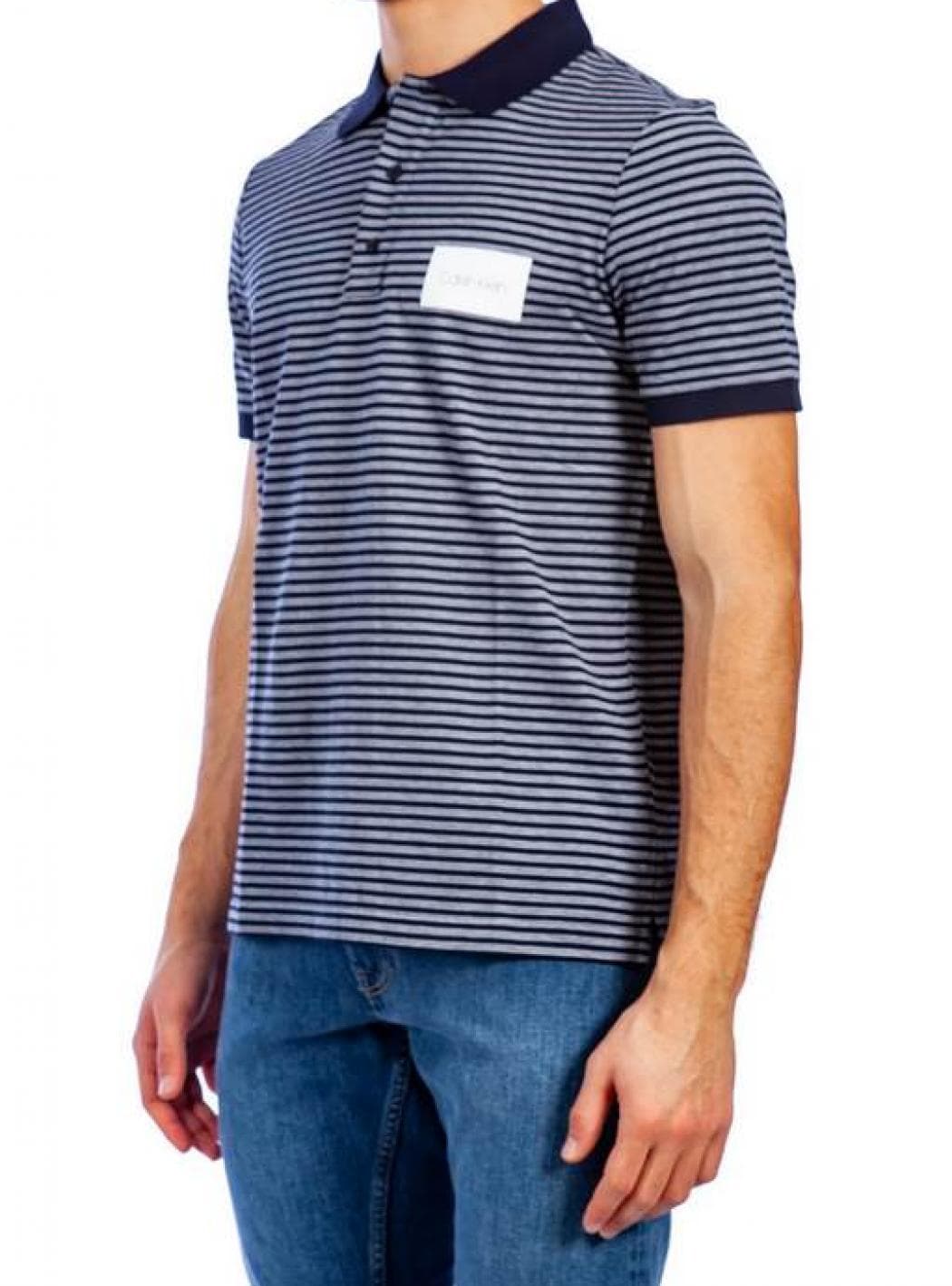 calvin klein Calvin Klein - Polo Righe Large Logo Rettangolo B.co K10K103364 484 NAVY da uomo in Polo Drestige - Casamassima, commercioVirtuoso.it