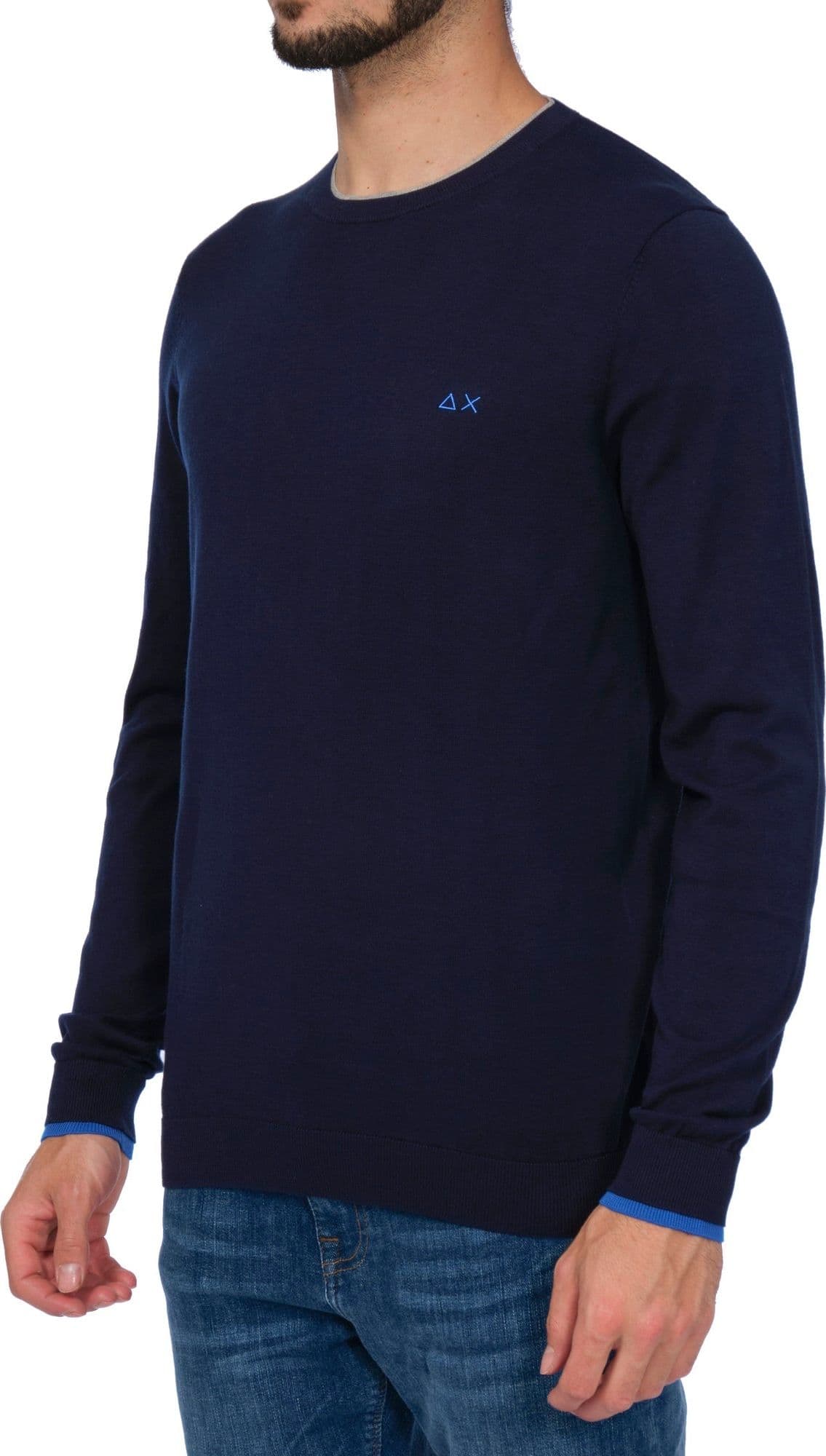 SUN68 Sun68 - Round Neck Double Rib Giro Doppio Bordino K33105 07 NAVY da uomo in Maglioni Drestige - Casamassima, commercioVirtuoso.it