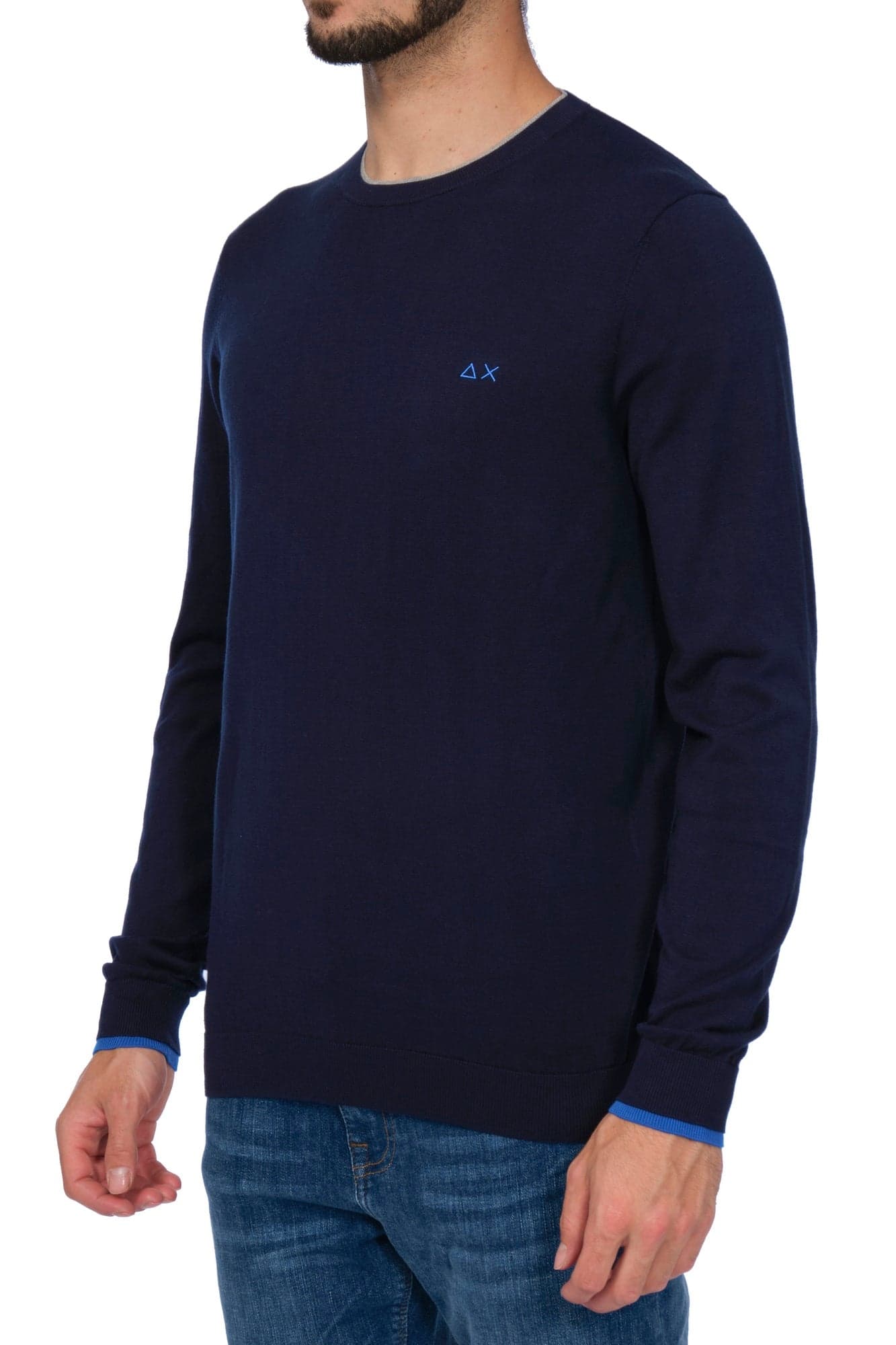 SUN68 Sun68 - Round Neck Double Rib Giro Doppio Bordino K33105 07 NAVY da uomo in Maglioni Drestige - Casamassima, commercioVirtuoso.it
