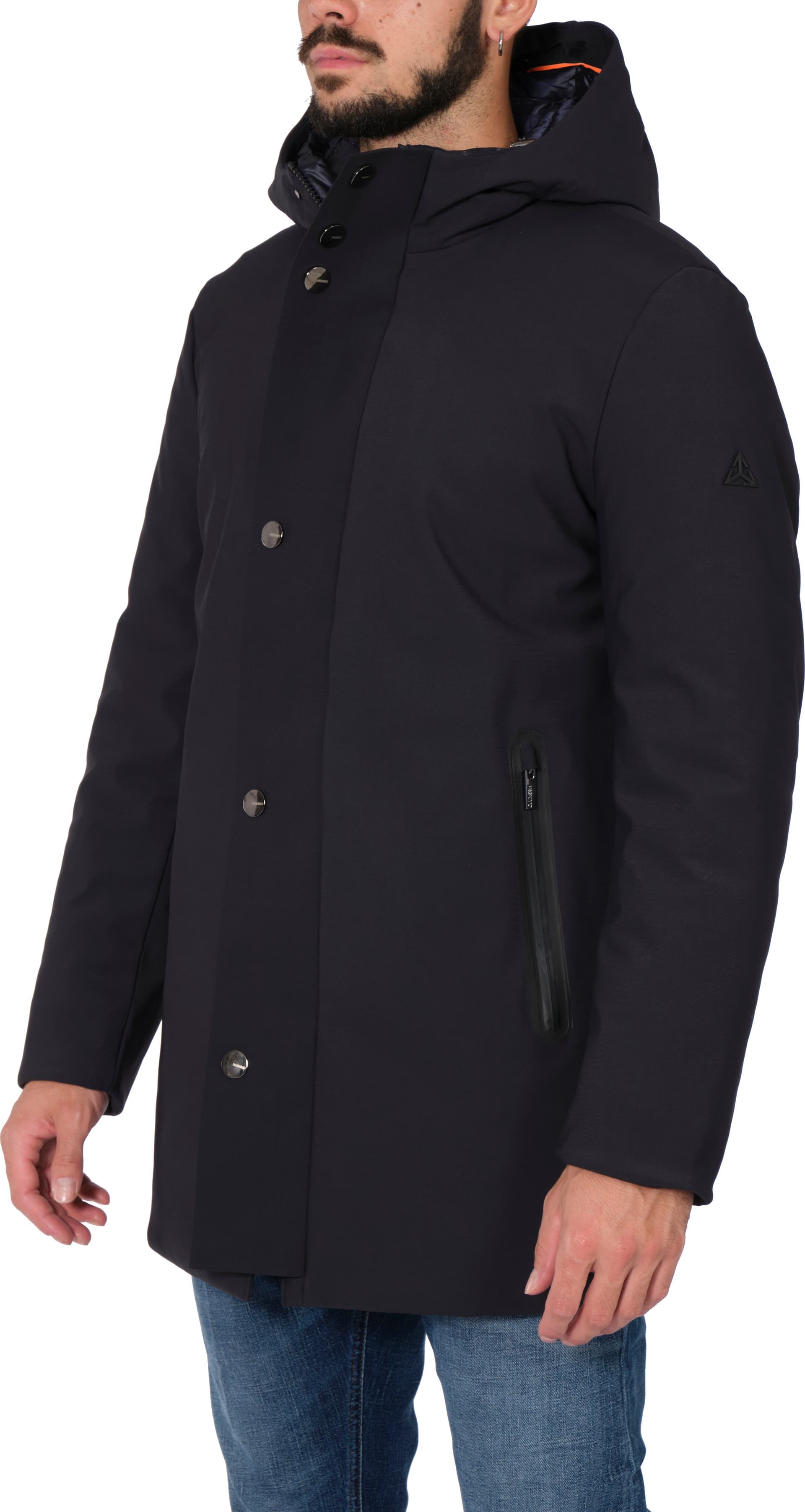 HESKIMO Heskimo - Lungo Con Capp. Softshell Bonded Bottoni In Metallo HE544015 BLU da uomo in Giacche Drestige - Casamassima, commercioVirtuoso.it