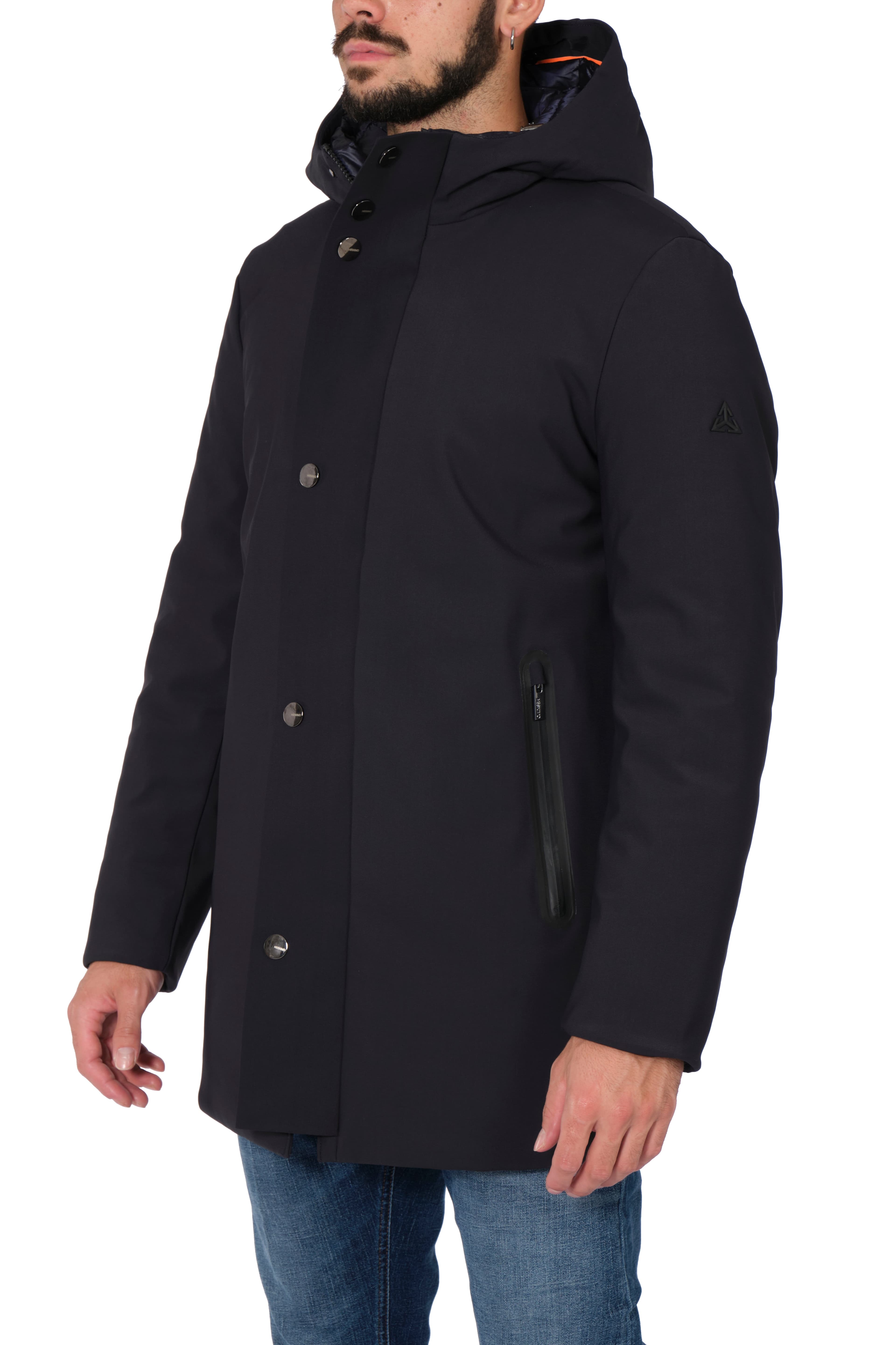 HESKIMO Heskimo - Lungo Con Capp. Softshell Bonded Bottoni In Metallo HE544015 BLU da uomo in Giacche Drestige - Casamassima, commercioVirtuoso.it