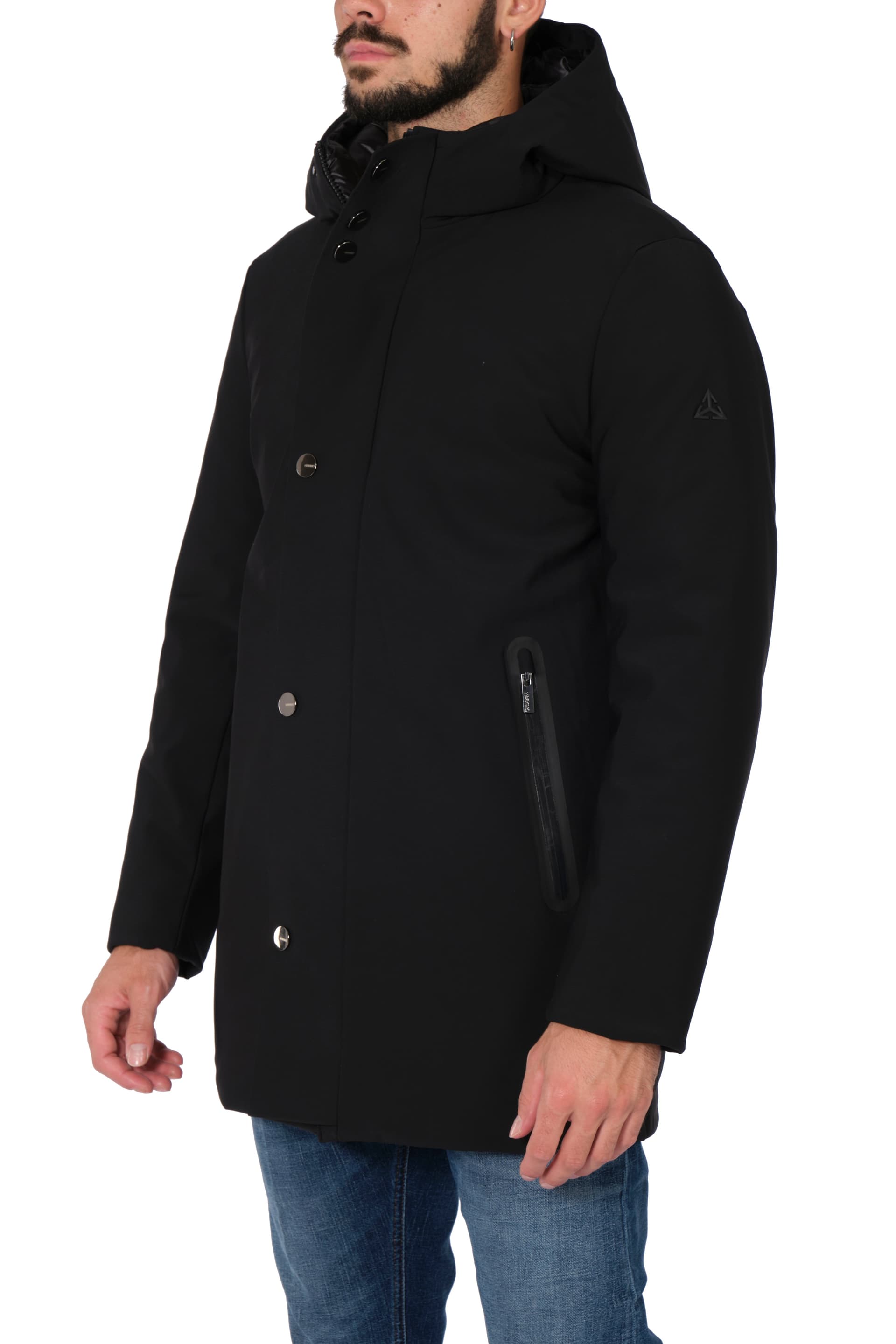 HESKIMO Heskimo - Lungo Con Capp. Softshell Bonded Bottoni In Metallo HE544015 NERO da uomo in Giacche Drestige - Casamassima, commercioVirtuoso.it