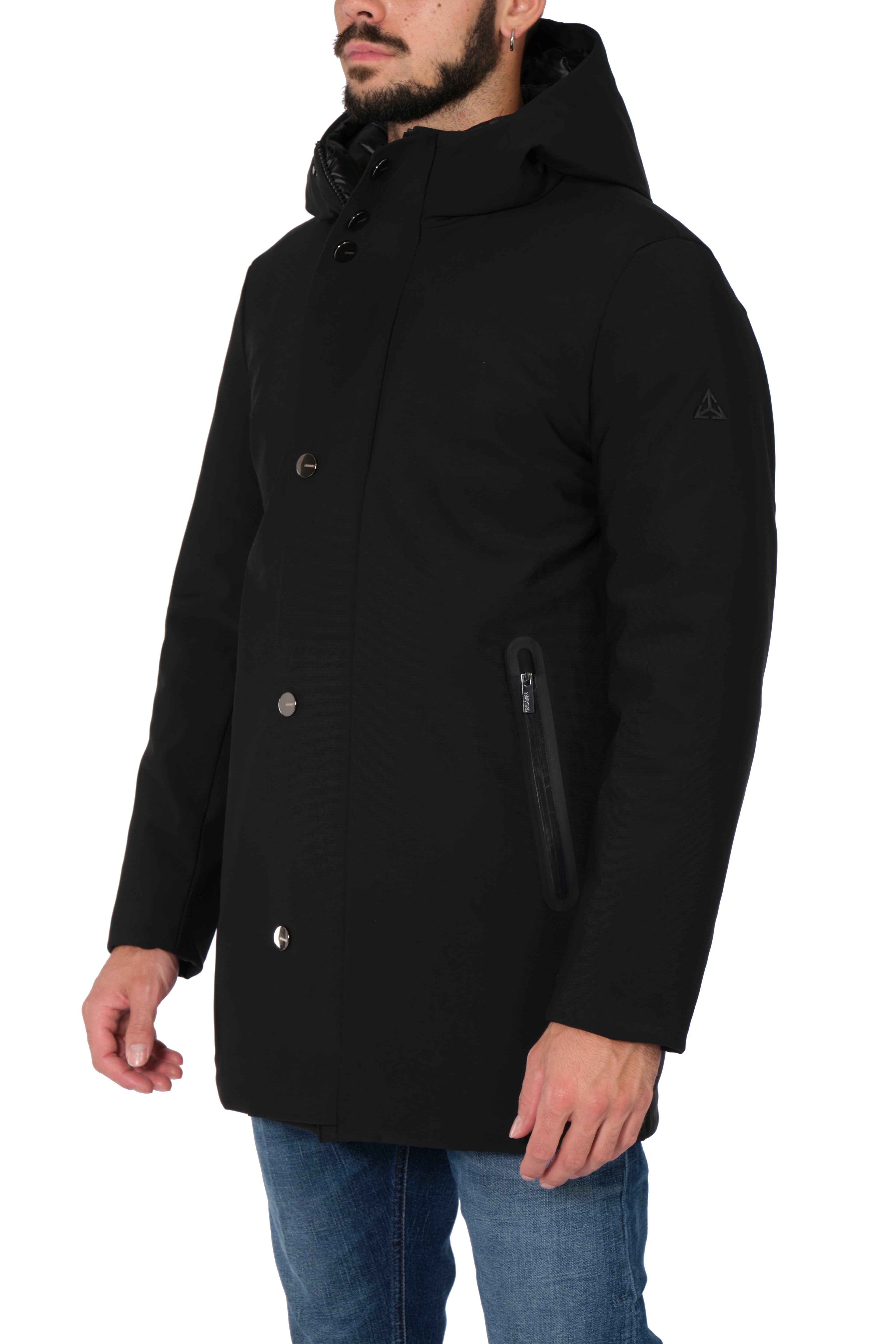 HESKIMO Heskimo - Lungo Con Capp. Softshell Bonded Bottoni In Metallo HE544015 NERO da uomo in Giacche Drestige - Casamassima, commercioVirtuoso.it
