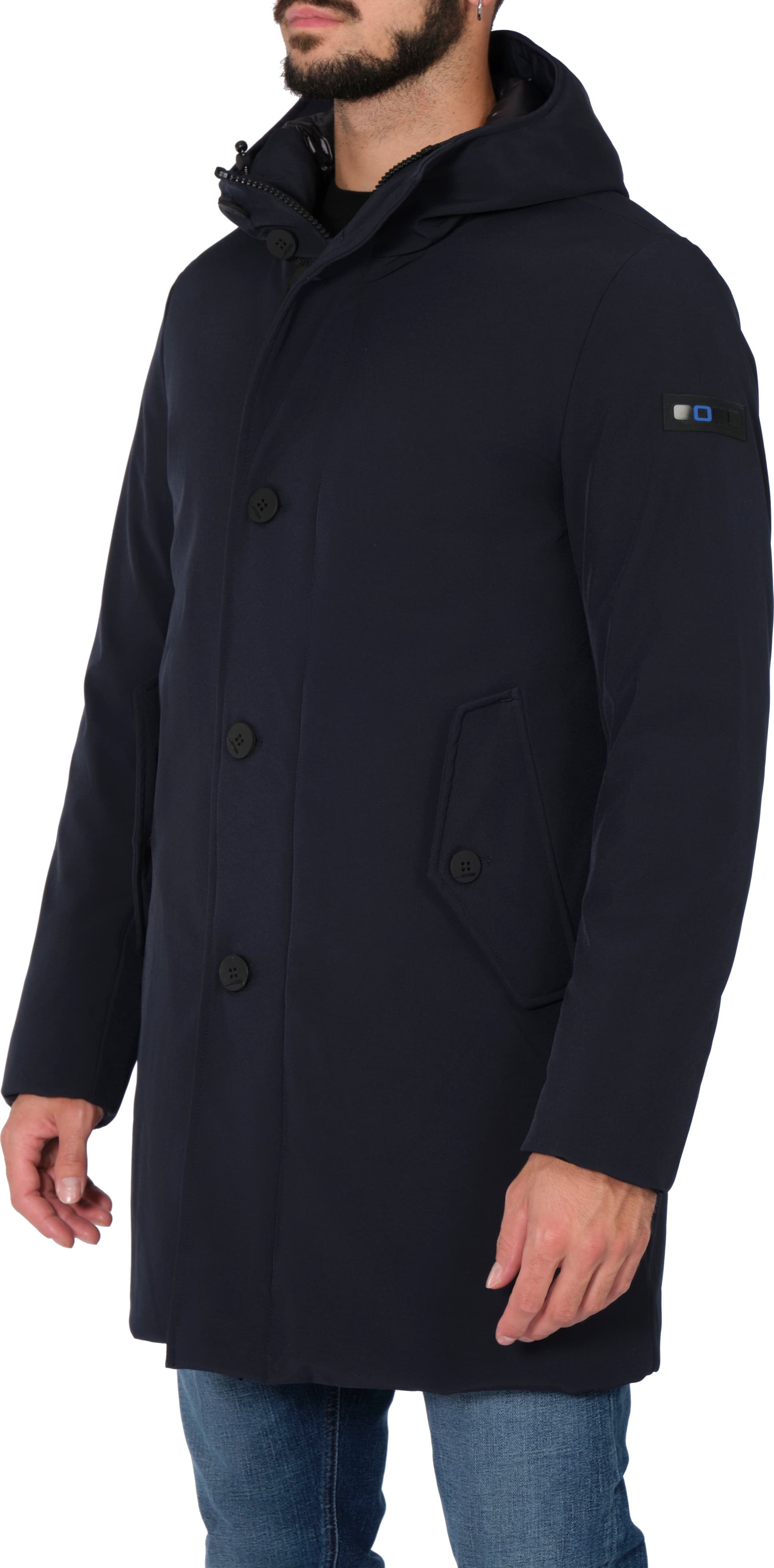 UP TO BE Up To Be - Parka Con Cappuccio+bottoni URANUS 807 BLU da uomo in Cappotti Drestige - Casamassima, commercioVirtuoso.it